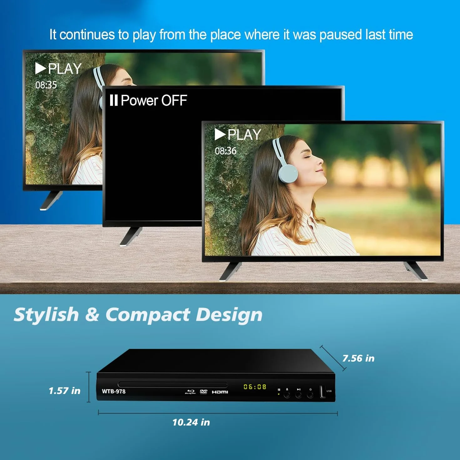 Lettore DVD Blu-ray Full HD 1080P Dolby Audio HDMI AV Coassiale Regione B/2
