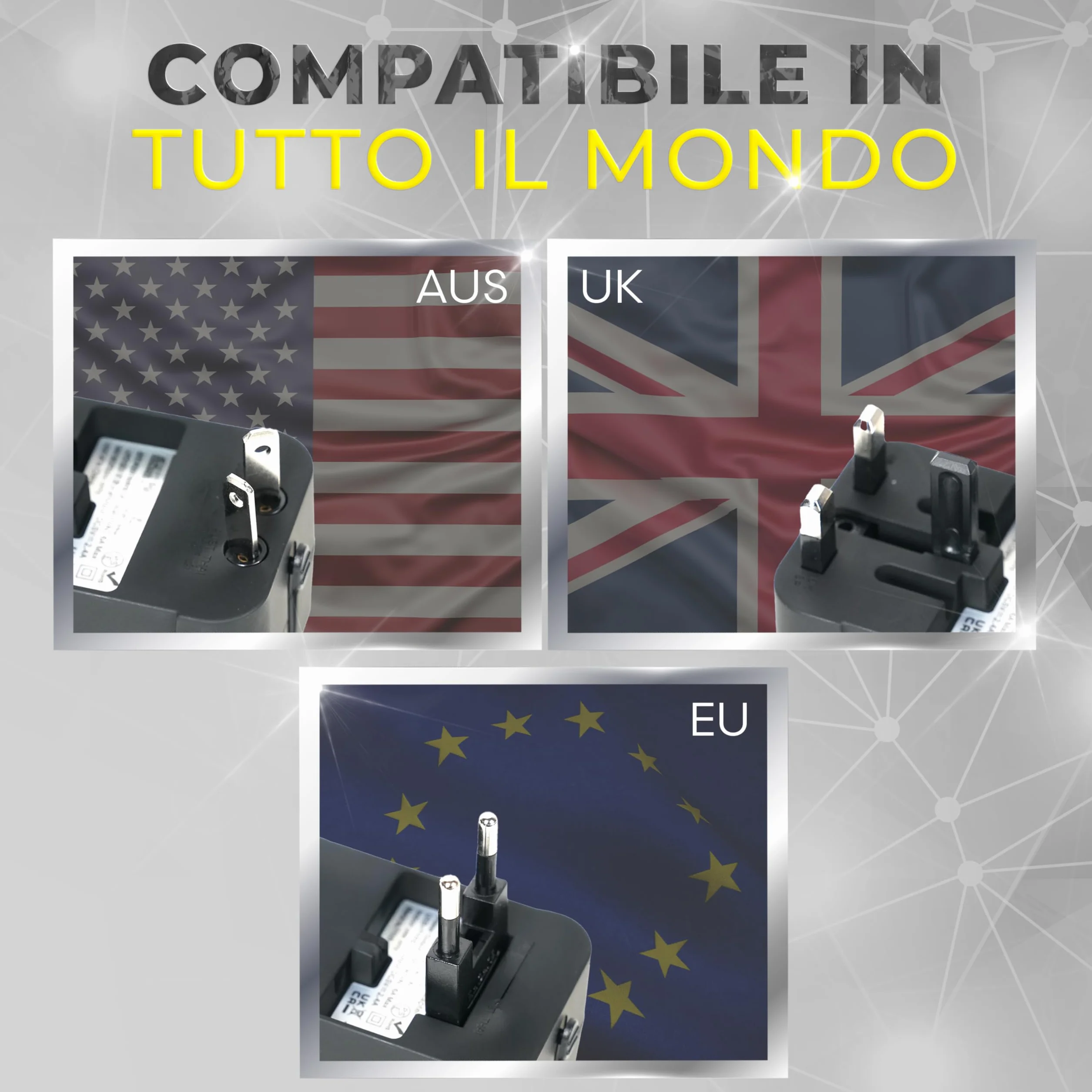 Adattatore Universale da Viaggio Internazionale USA UK Europa Australia Giappone con Protezione Surge Integrata