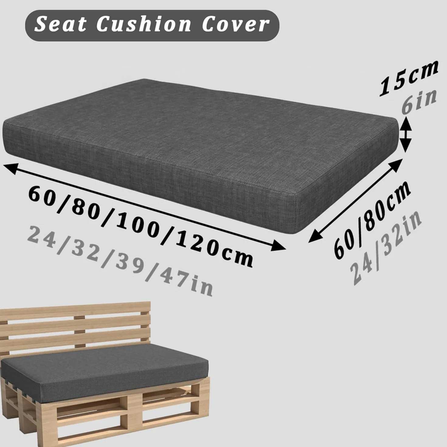 Fodere per Cuscini per Pallet 120×80 60×40 120×60 120×40 Copricuscini da Esterno Idrorepellente con Cerniera Cielo azzurro Seat 80x120cm