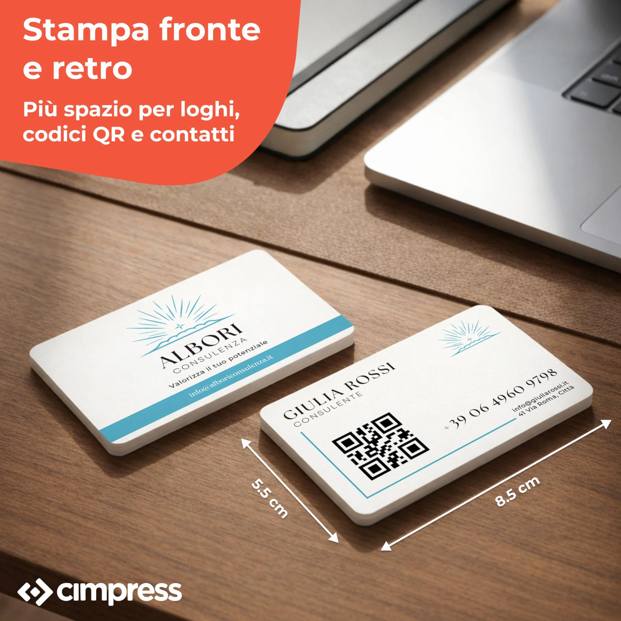 Biglietti da Visita Personalizzati 85 x 55 mm 300 g/m² Opaco Fronte e Retro Confezione da 100