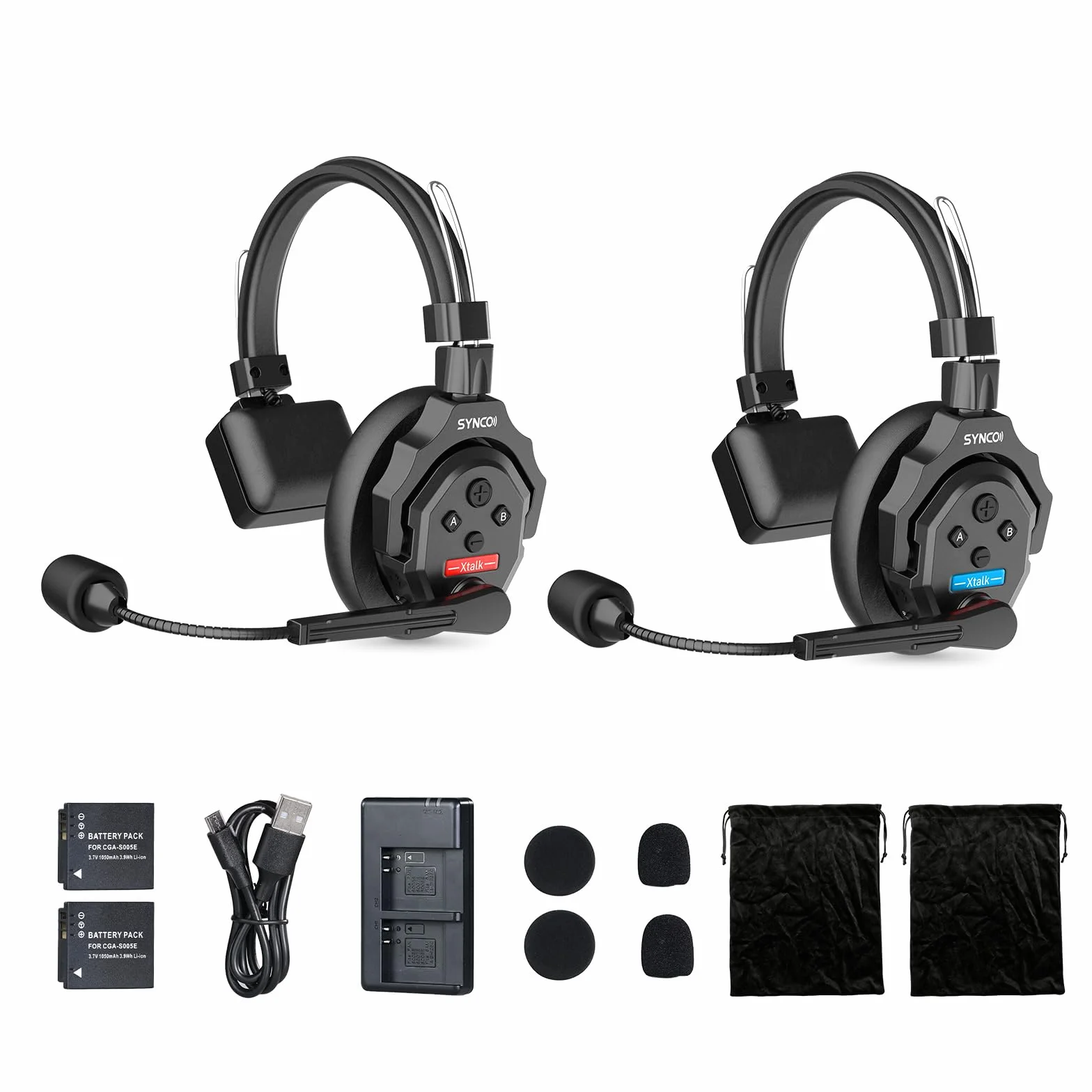 SYNCO Xtalk Cuffie Wireless Full Duplex X2 2.4G Sistema Cuffie Interfoniche Cancellazione del Rumore 2 Cuffia