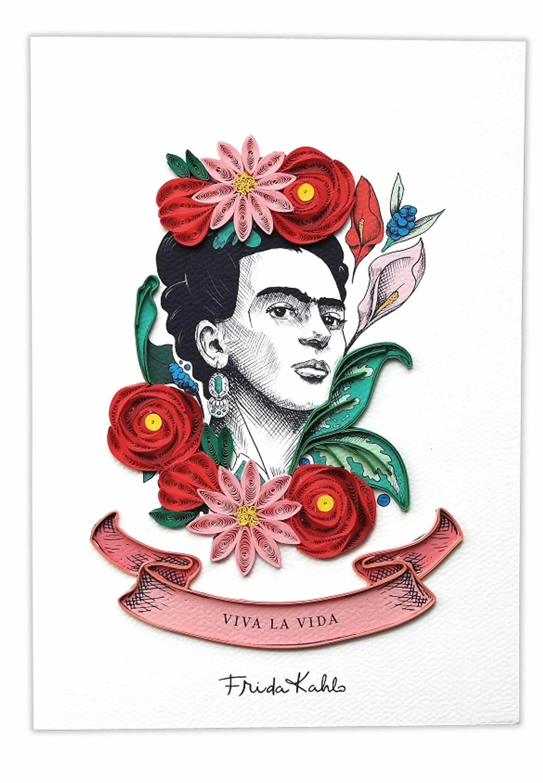 Frida Kahlo Flowers Quilling Biglietto regalo Filigrana compleanno ricorrenze con busta