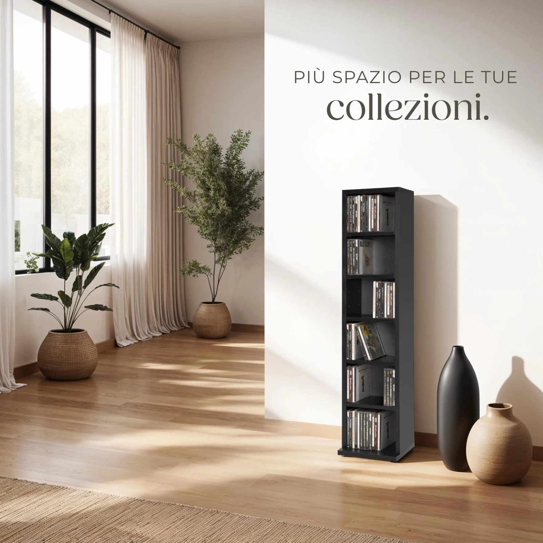 Tectake Scaffale Porta CD DVD 102 CD 6 Piani MDF Rivestimento Plastico 90x21x20 cm Nero