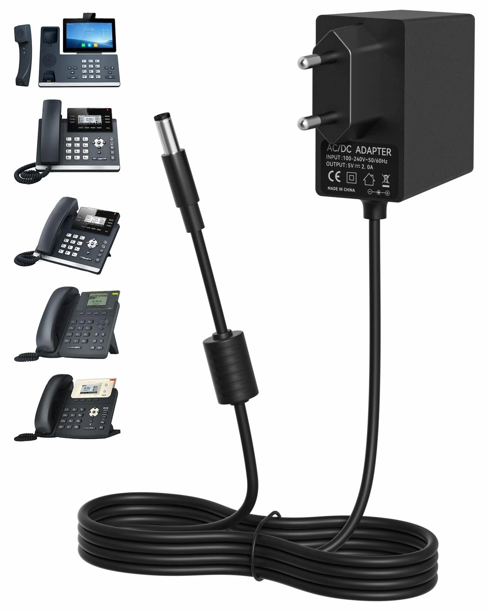 Alimentatore 5V 2A compatibile con T85W T87W T73U T73W T74U T77U T74W T54W per telefono IP serie T