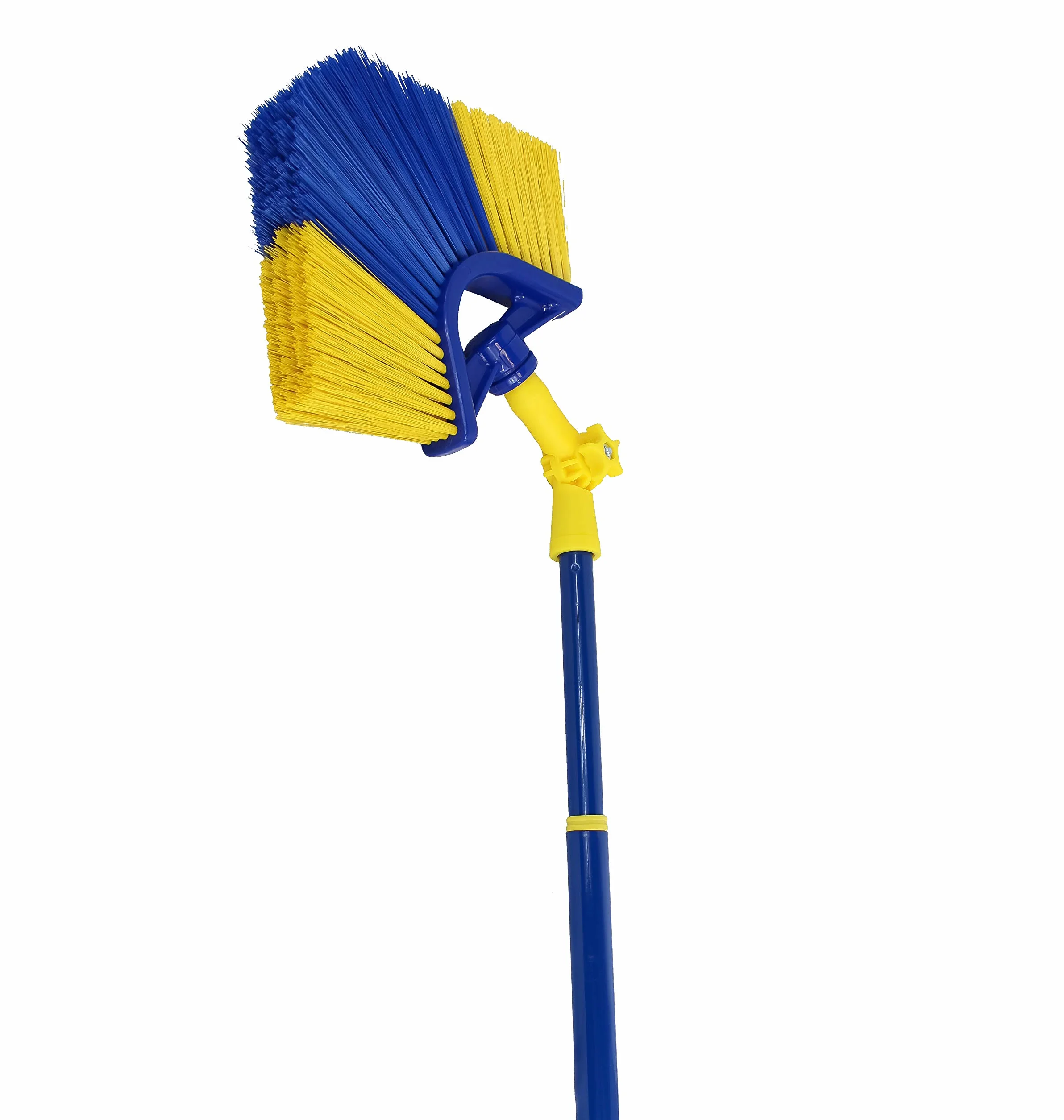 Scopa angolare telescopica per grondaia, scopa triangolare, 4 m, asta telescopica con filettatura a vite, lavabile, setole in plastica lavabile
