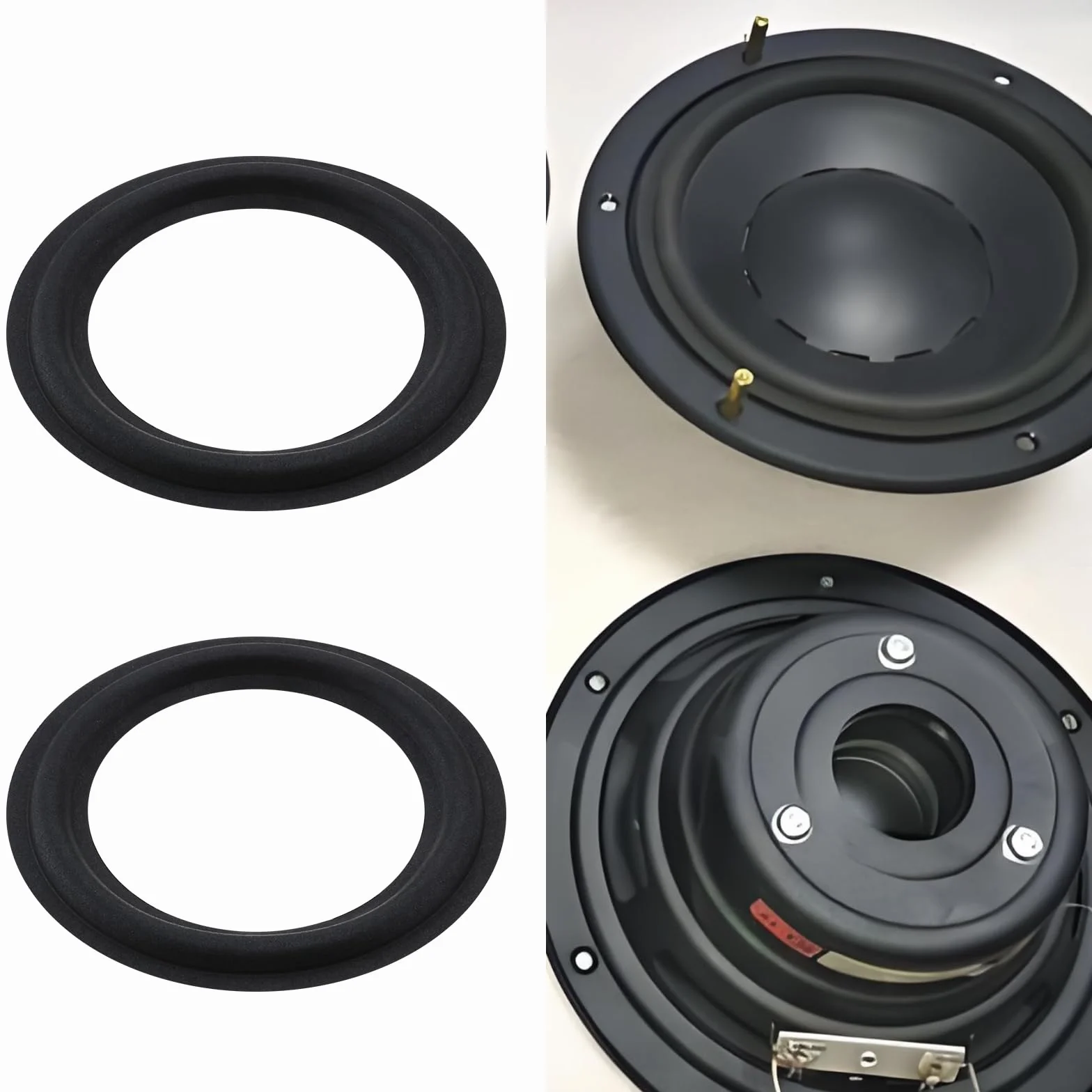 Kit riparazione altoparlanti 16,5 cm, bordo in schiuma, 4 pezzi, diametro interno 106 mm, diametro esterno 152,7 mm, nero