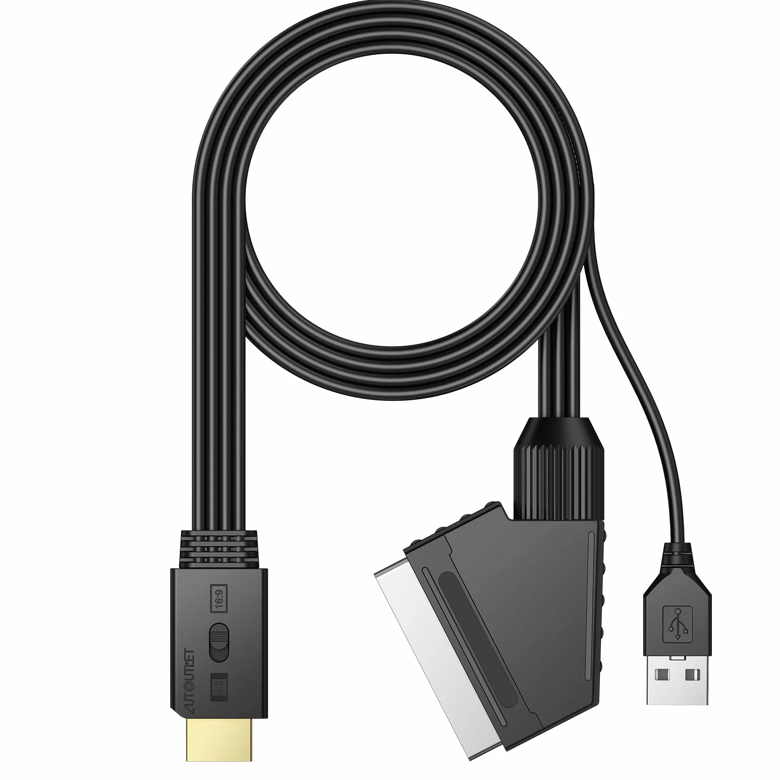 AUTOUTLET Convertitore Scart a HDMI 1080P Supporto Conversione 16:9 4:3 PAL NTSC Adattatore con Cavo 150 cm