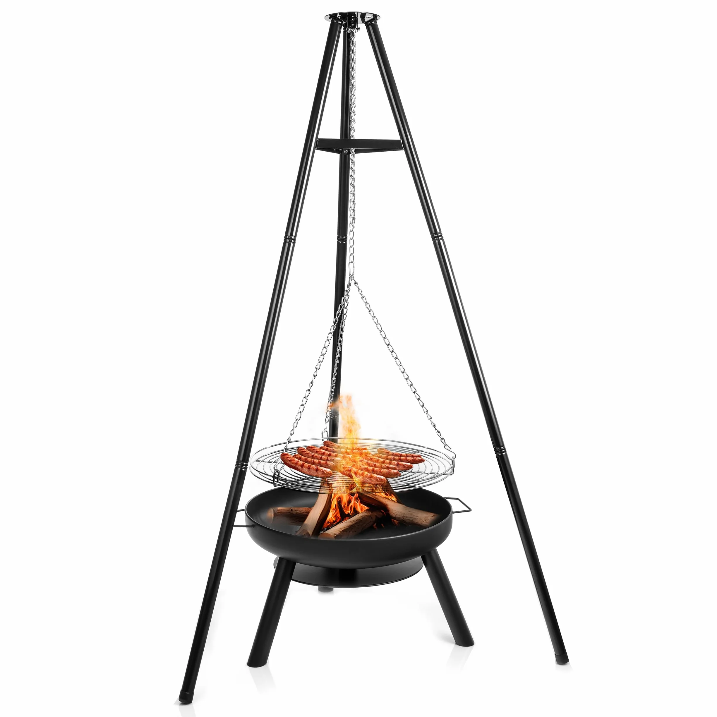 LEHMANN Braciere da Giardino con Griglia Ø 60 cm - Braciere da Esterno per Terrazza, Giardino, Balcone - Struttura in Acciaio - Robusta e Durevole - Nero - 12 kg