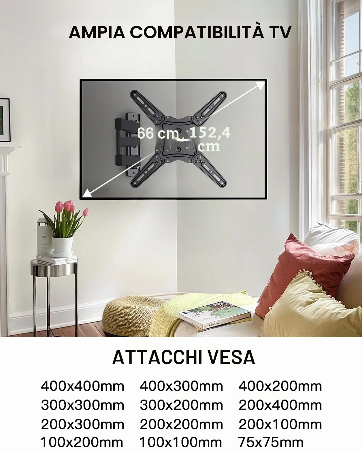Alphamount Supporto TV Parete Braccio Girevole Estendibile 26-60 Pollici VESA 400x400 35 kg