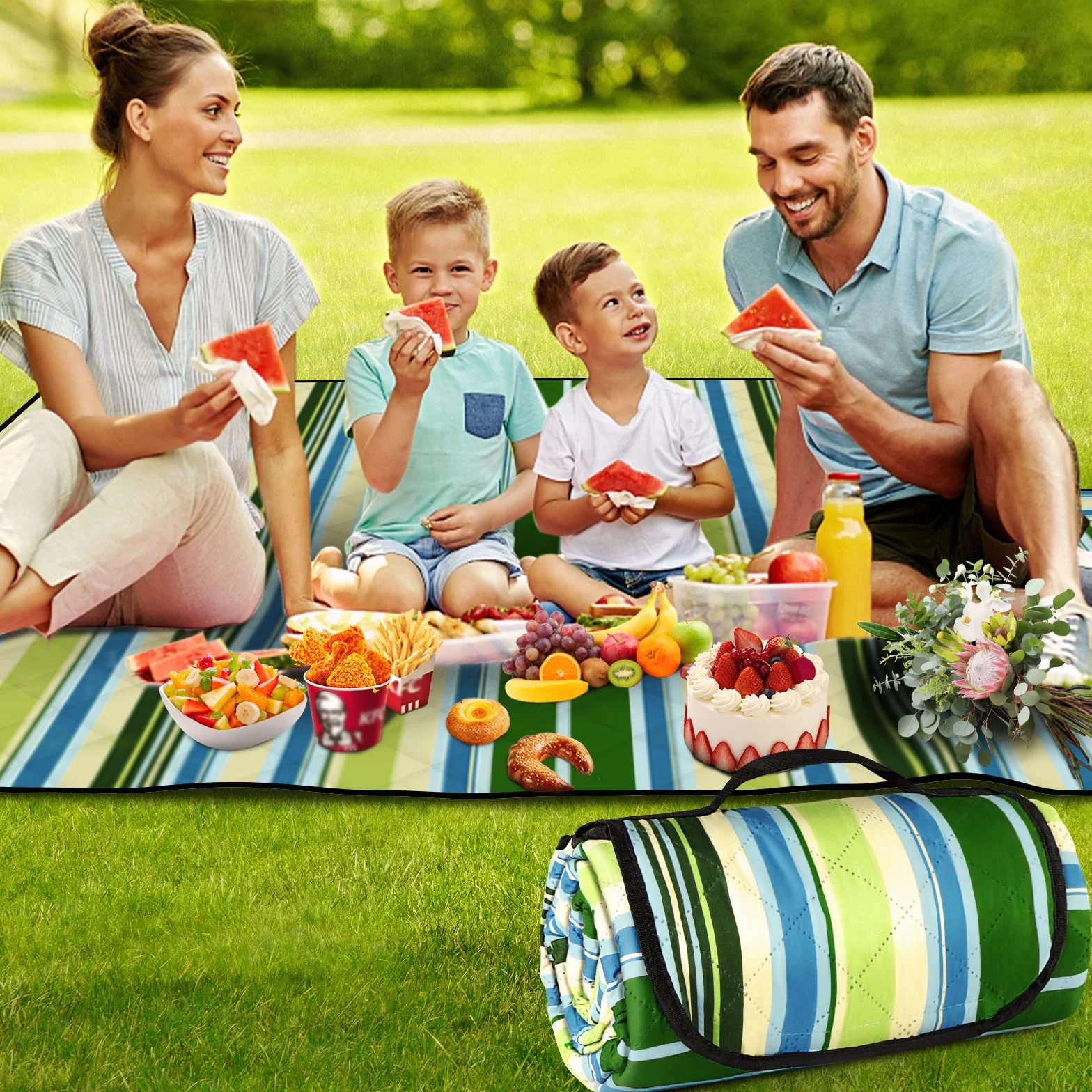 Telo Picnic Impermeabile 200x200cm Antisabbia Stuoia Spiaggia Imbottito Campeggio