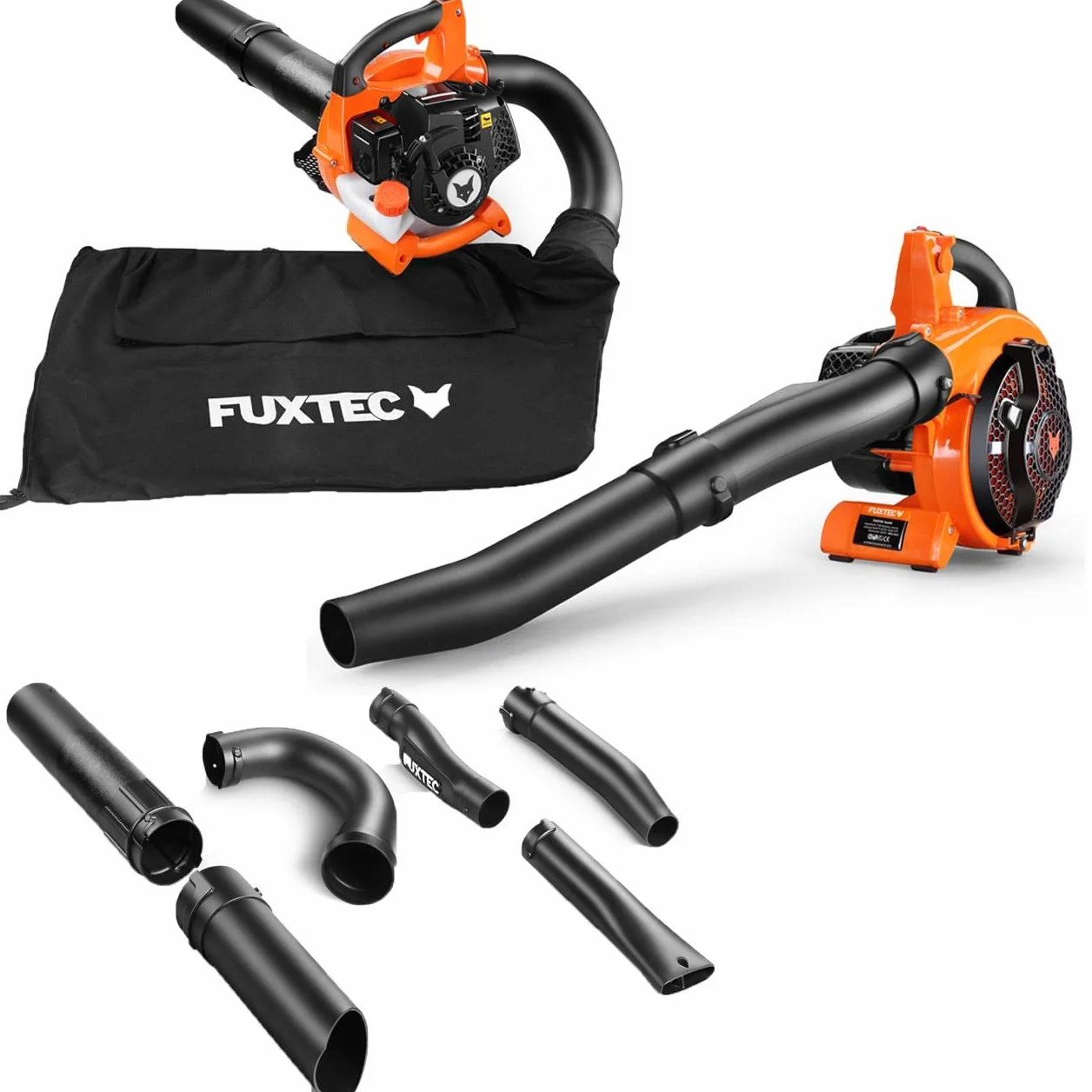 Aspirafoglie a scoppio FUXTEC 4in1 FX-LBS126 soffiatore e trituratore a scela di benzina 2 tempi con 2 tubi di soffiaggio e sacco di raccolta da 45 l - velocità di soffiaggio 71 m/s