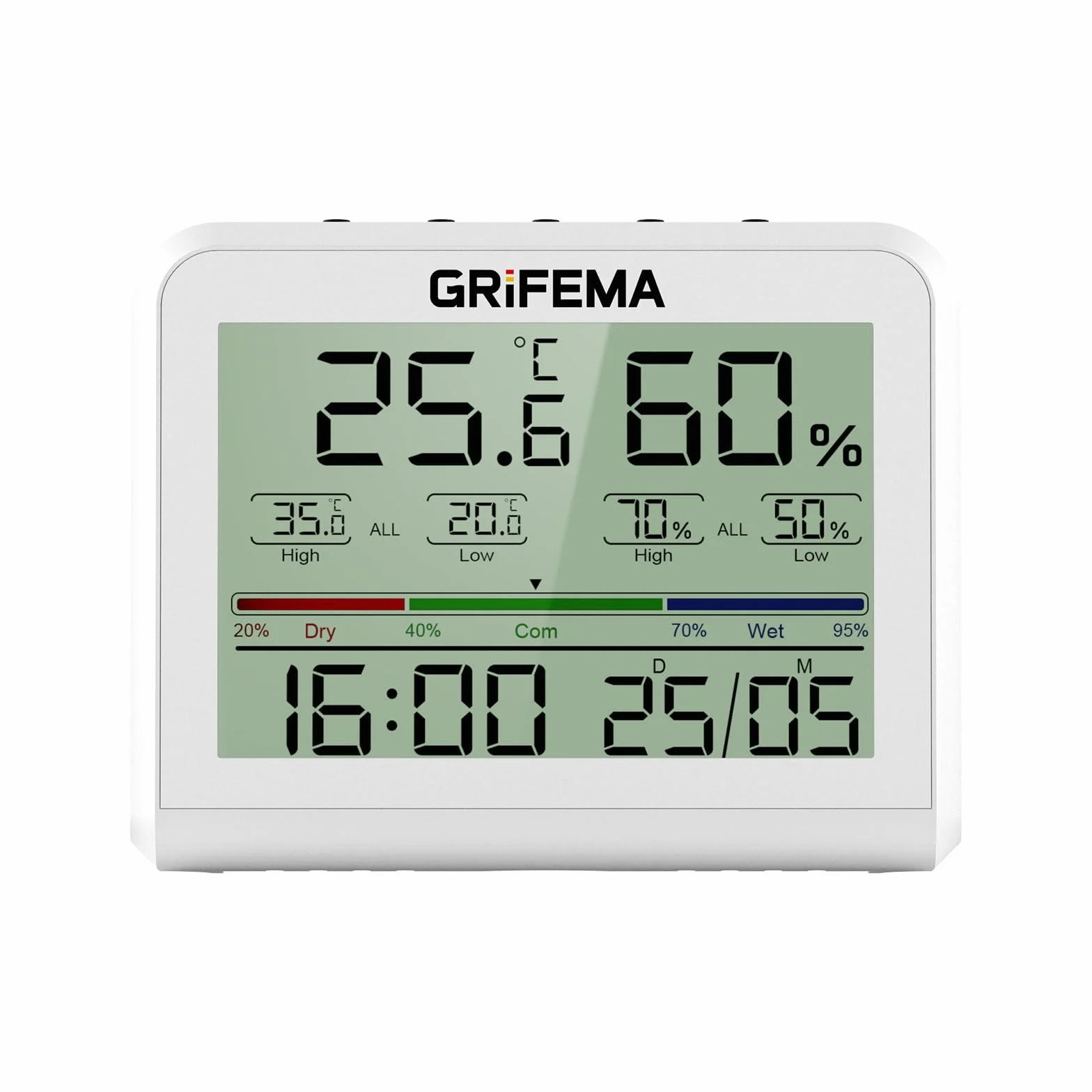 GRIFEMA GA2901 Termometro Igrometro Digitale con Retroilluminazione, Registrazione Max/Min, Bianco