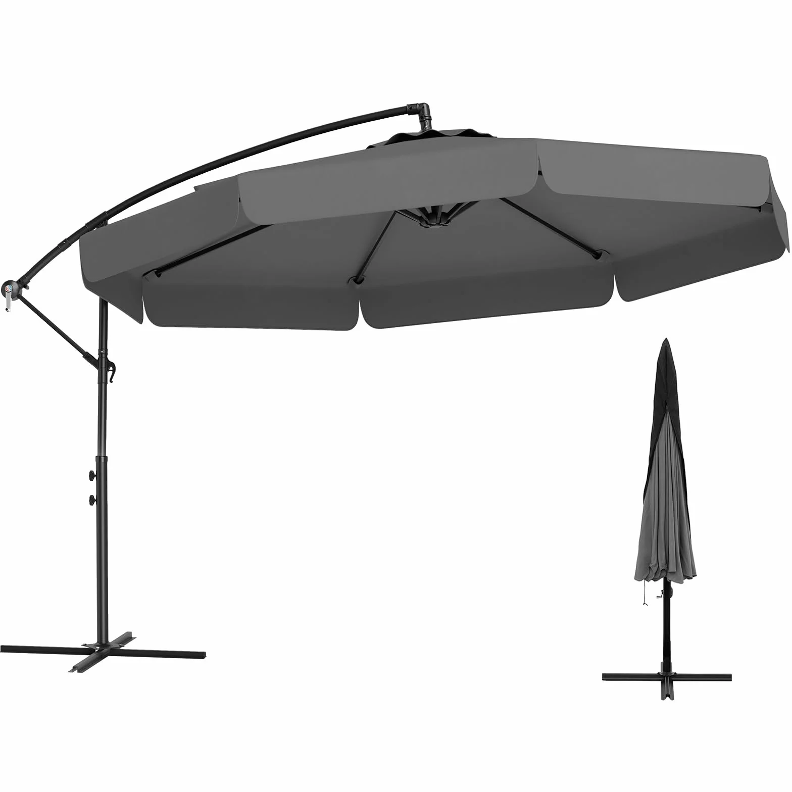 COSTWAY Ombrellone da Giardino 290 cm a Braccio | Inclinazione Regolabile, Manovella, 8 Stecche, Telo Solare, Copertura Inclusa (Grigio, Non Base)