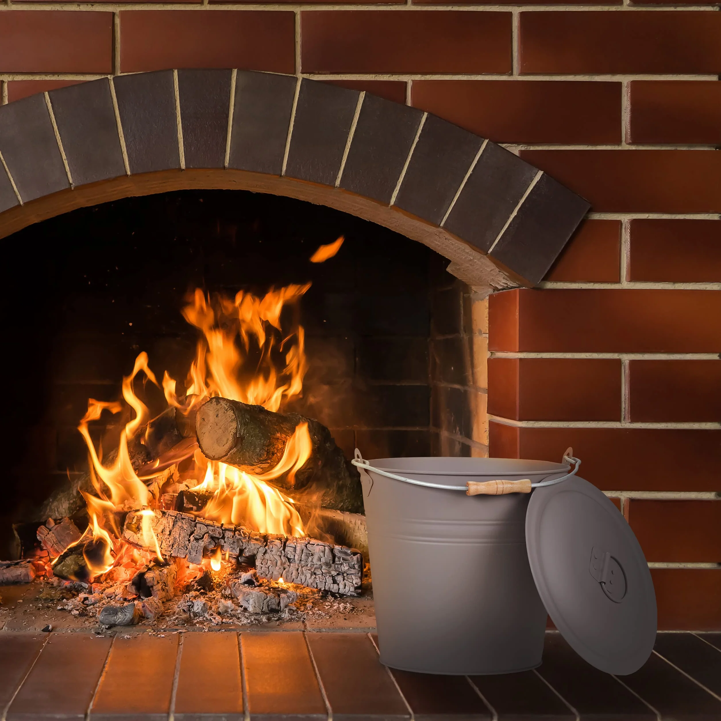 Relaxdays Secchio Raccoglicenere 12 L con Coperchio e Impugnatura Grigio