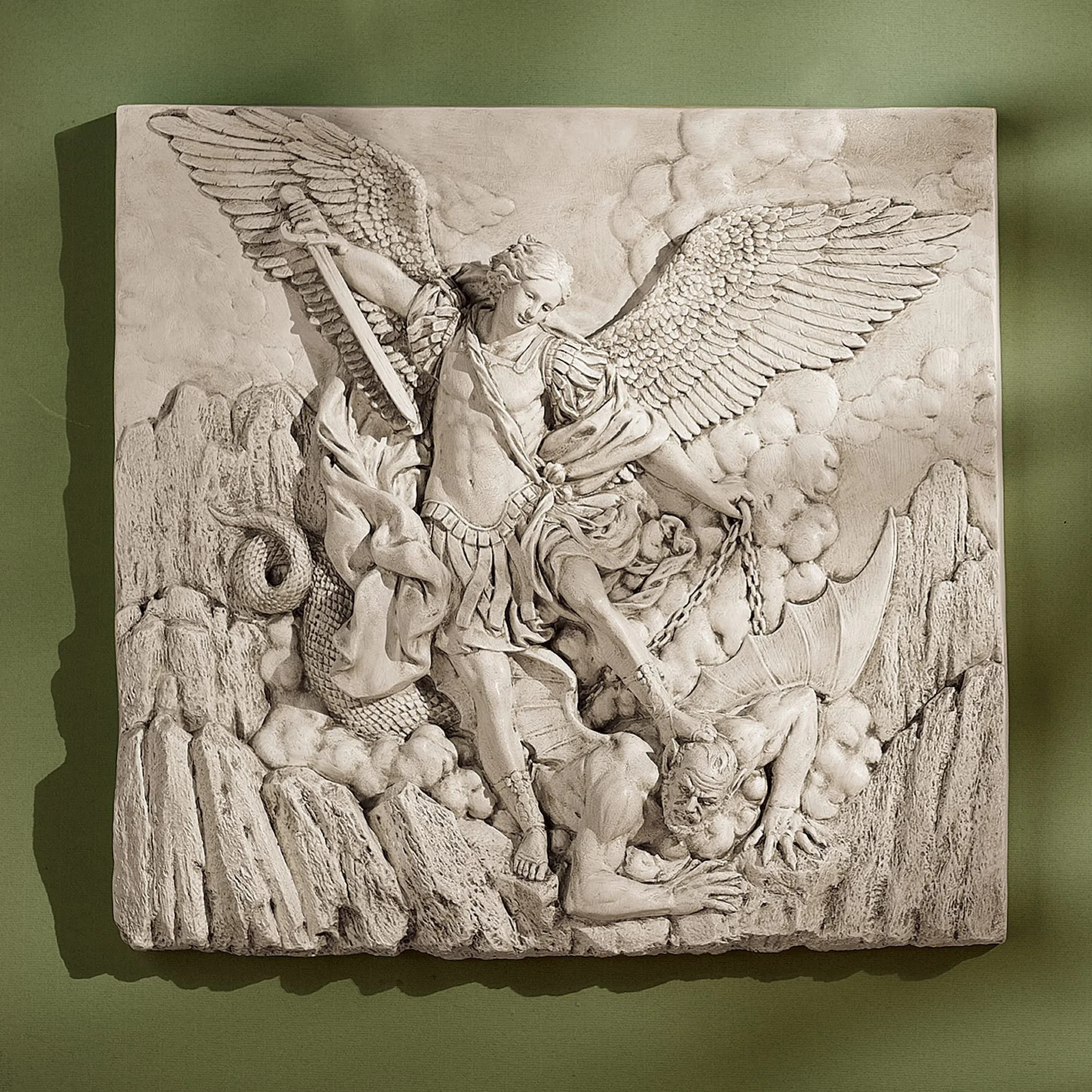 Design Toscano NG33581 Fregio di Parete Scultorea di Arcangelo St. Michael, Allora