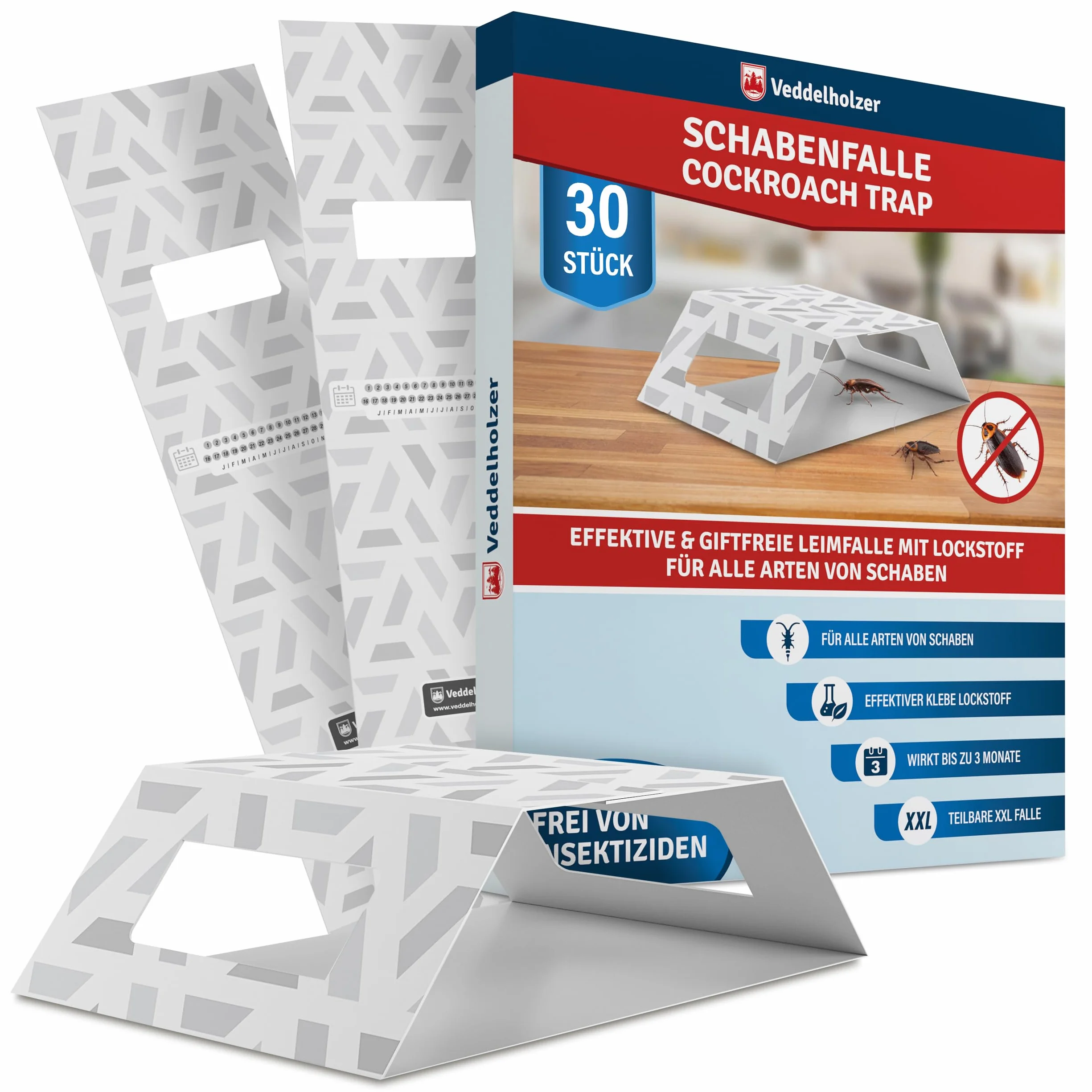 Veddelholzer XXL 2 in 1 trappola per scarafaggi divisibile con esca integrata Attrattivo 30 pezzi Trappola efficace contro tutti i tipi di scarafaggi Non tossica