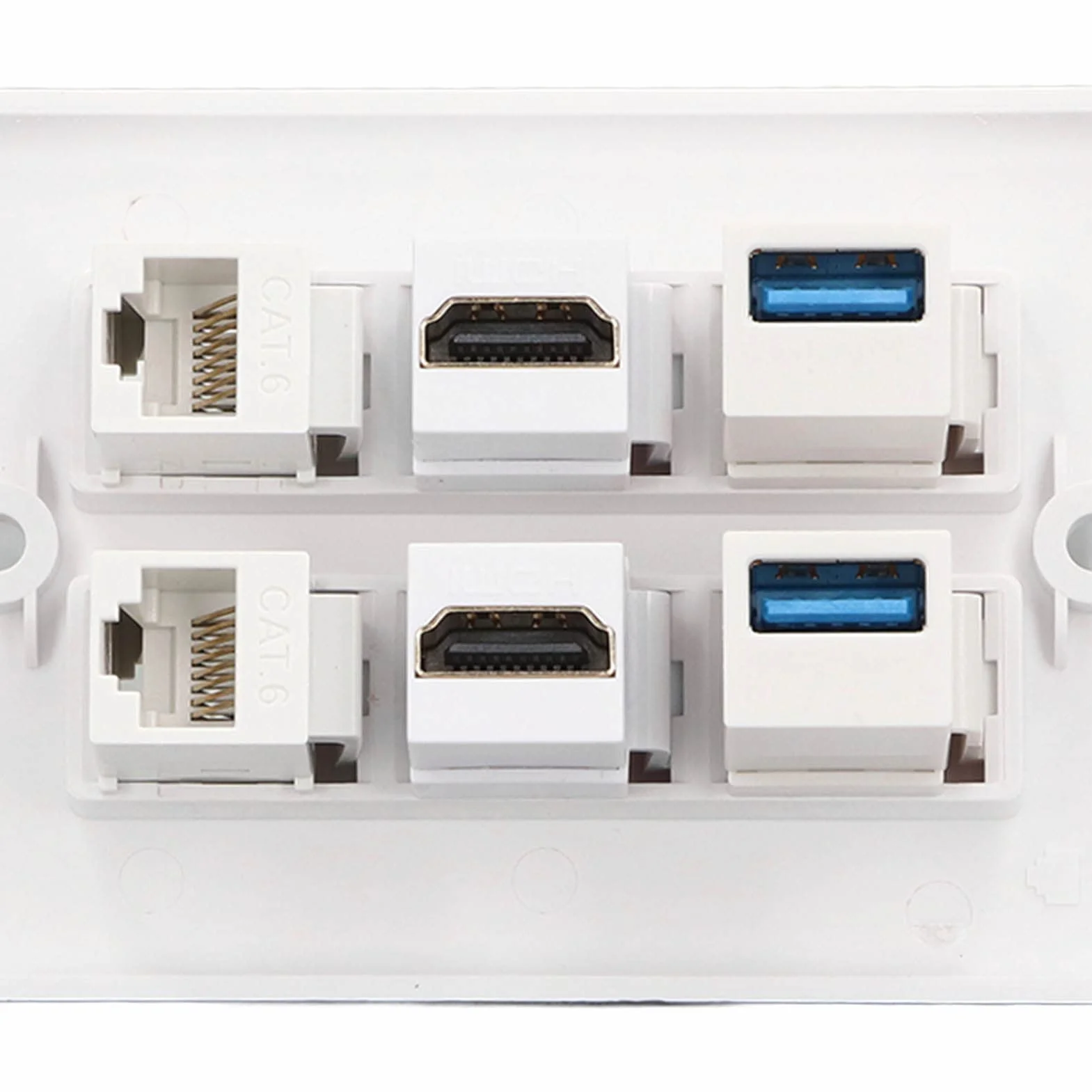 Piastra da Parete Ethernet Cat6 RJ45 6 Porte 2xHDMI 2xCat6 2xUSB 3.0
