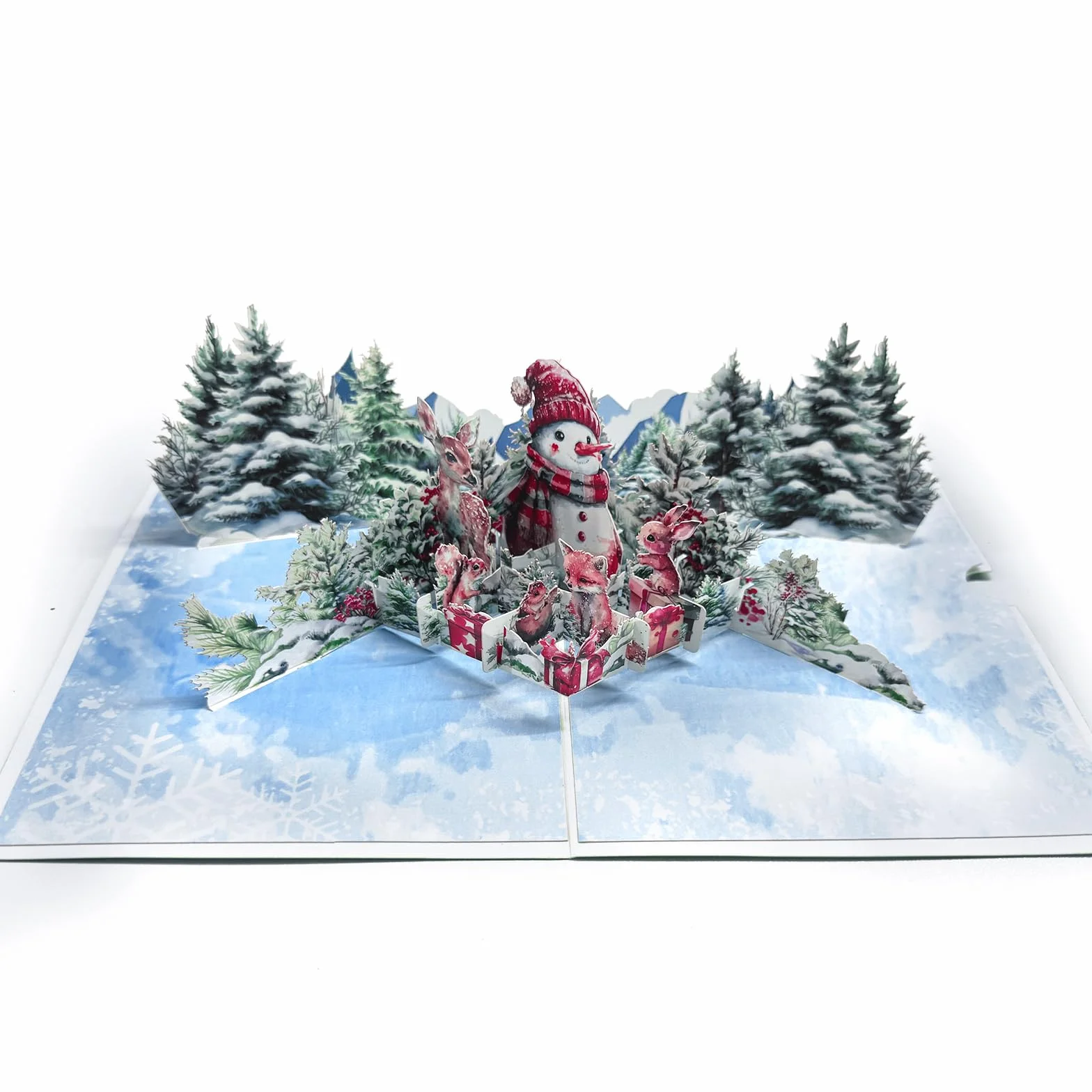 Biglietto di Natale 3D con Busta, Foresta di Pupazzi di Neve, Cartolina Pop Up per Bambini, Regalo per Mamma, Papà