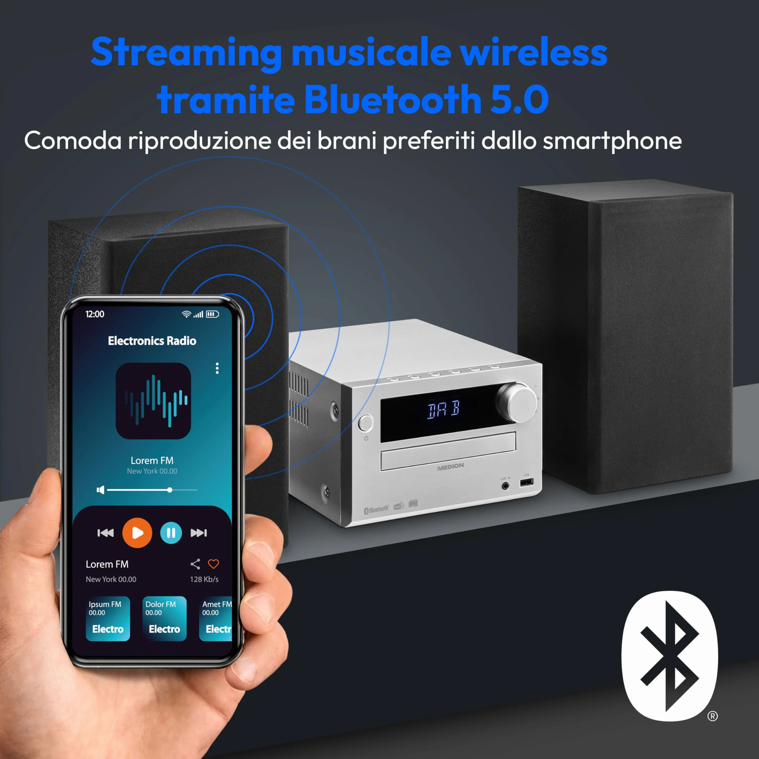 MEDION E64482 Sistema audio micro impianto compatto DAB+ CD Bluetooth FM PLL MP3 AUX USB