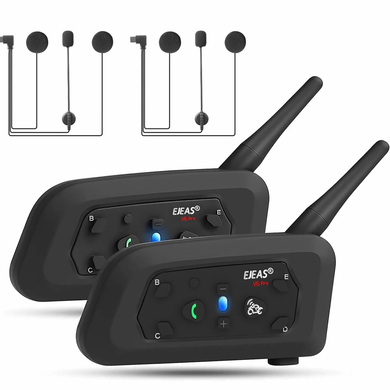 EJEAS V6 Pro+ Interfono Bluetooth per Casco Moto, Sistema di Comunicazione Bluetooth 5.1, Interfaccia Tipo C, 2 Confezione