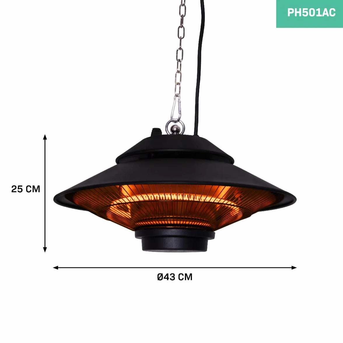 VONROC Stufa da Esterno a Infrarossi Ustica 1500W, Riscaldatore a Soffitto IP44 con Telecomando