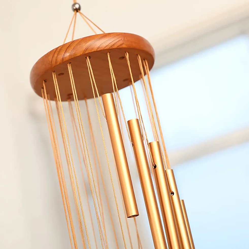 Alnicov Campanelli a vento per esterni, campanelli a vento commemorativi, 89 cm, con 18 tubi in lega di alluminio, per giardino, patio, casa e interni (dorato)