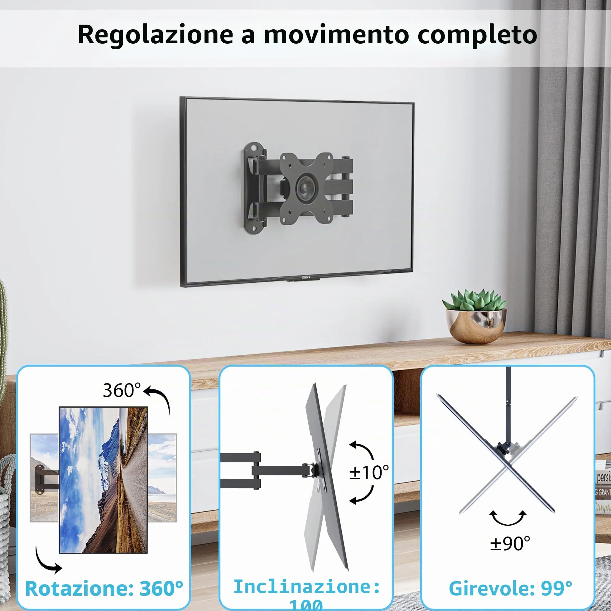 BONTEC Supporto da Parete TV/PC 13-30 pollici, Staffa TV Universale con Braccio Girevole, Portata 15 kg, VESA 75/100mm