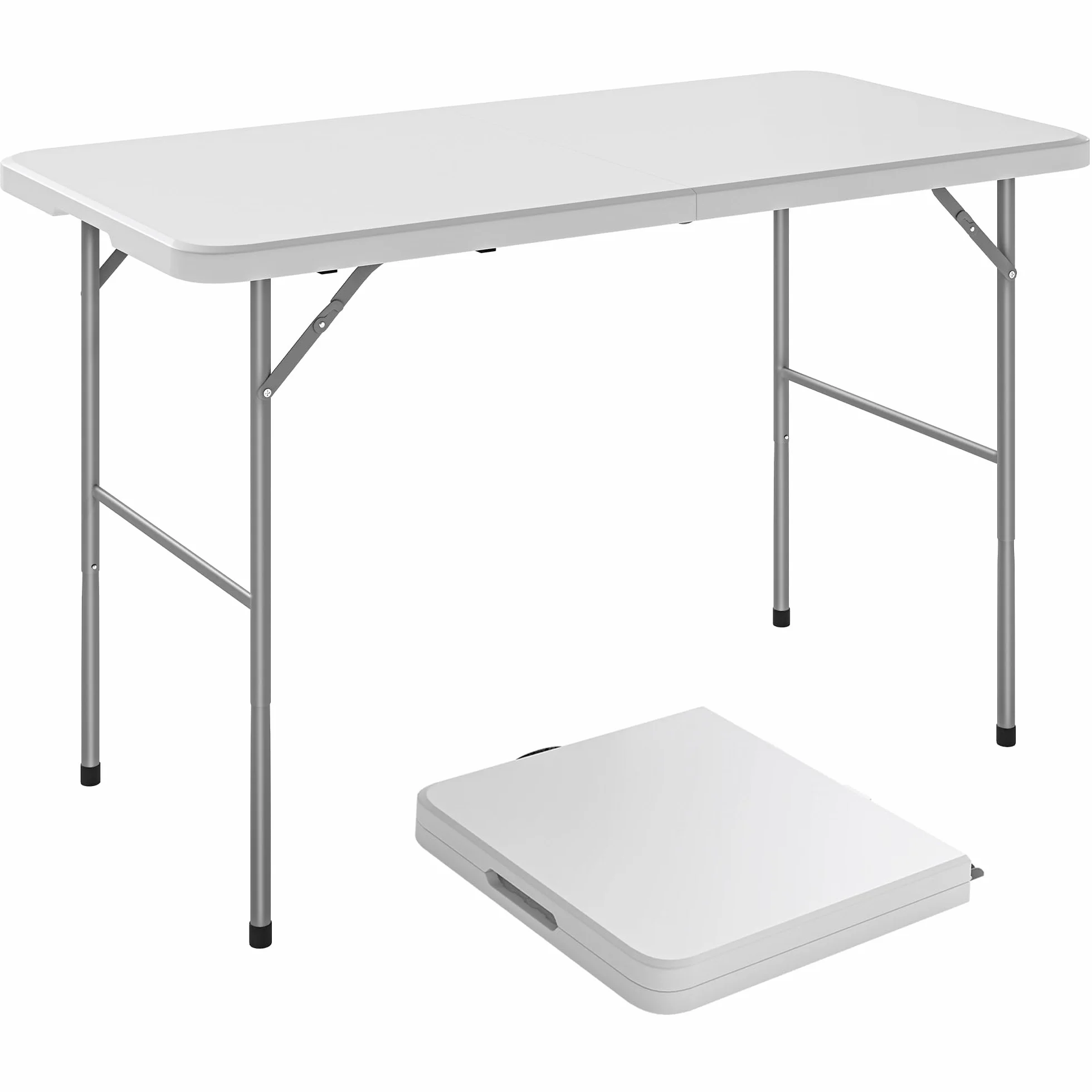 Outsunny Tavolo da Campeggio Pieghevole in HDPE, Tavolo da Picnic con 2 Altezze Regolabili e Maniglia per il Trasporto, 120 x 60 cm, Uso Interno ed Esterno per Patio, Spiaggia, BBQ, Bianco