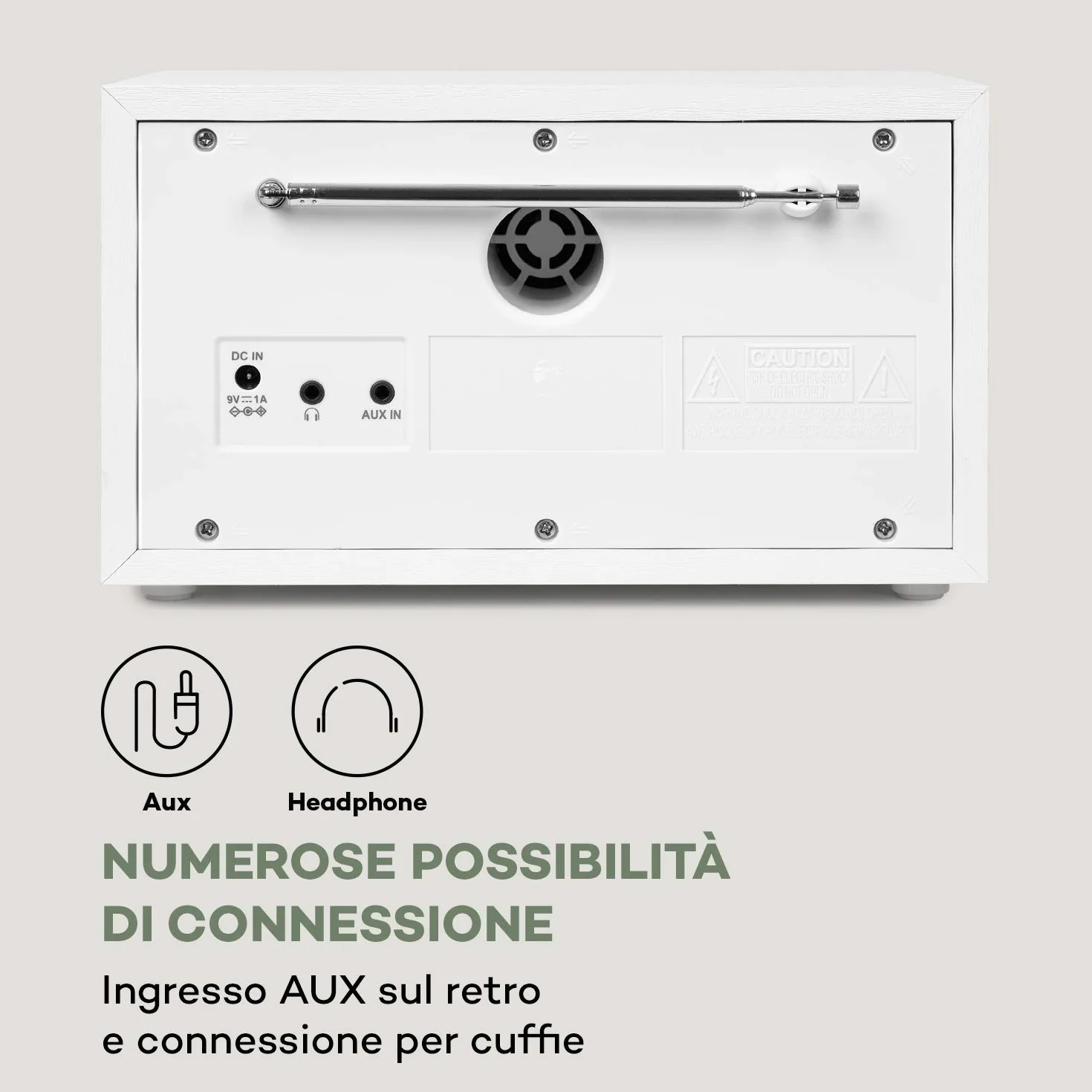 auna Ambient Radio DAB+/FM Bluetooth 5.0 A2DP Display LCD AUX-In Cuffie Effetto Legno Bianco
