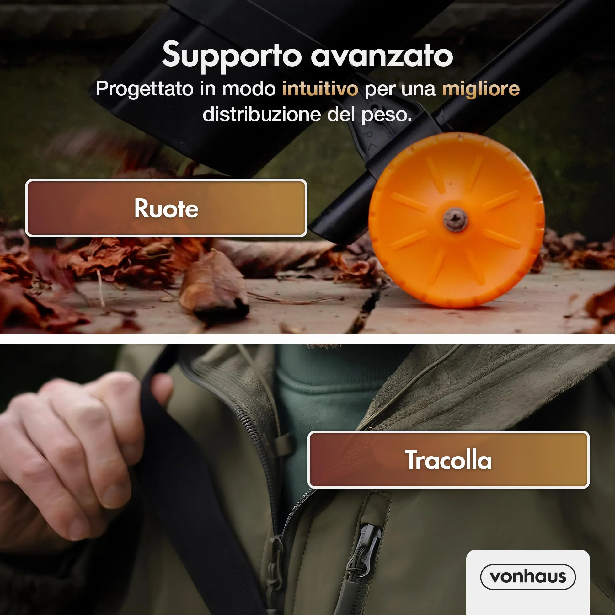 VonHaus Soffiatore e Aspirafoglie da Giardino da 3000 W – Soffiatore Foglie per Giardini, Grondaie, Vialetti – Leggero, con Tracolla, Ruote, Sacca Raccolta da 35 Litri