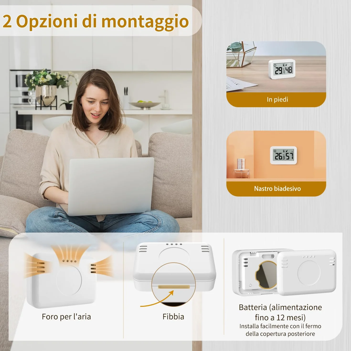 DOOMAY 2-Pack Mini Igrometri per Interni, Misuratore di Umidità Digitale con Temperatura Celsius