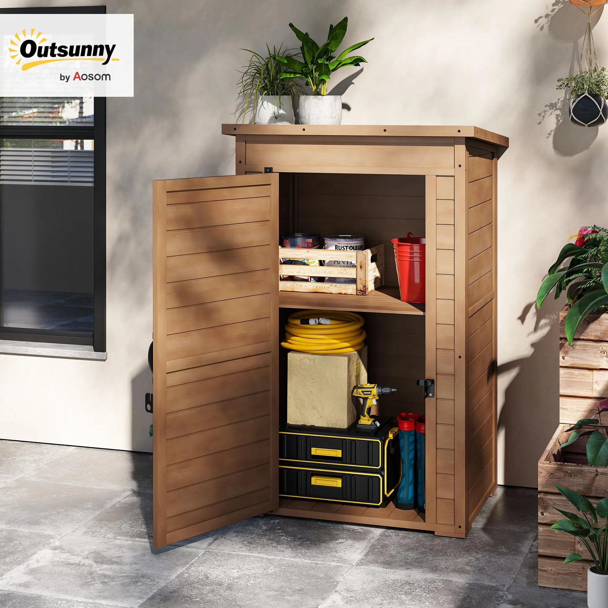 Outsunny Armadio da Esterno in Legno 75x56x117cm Marrone