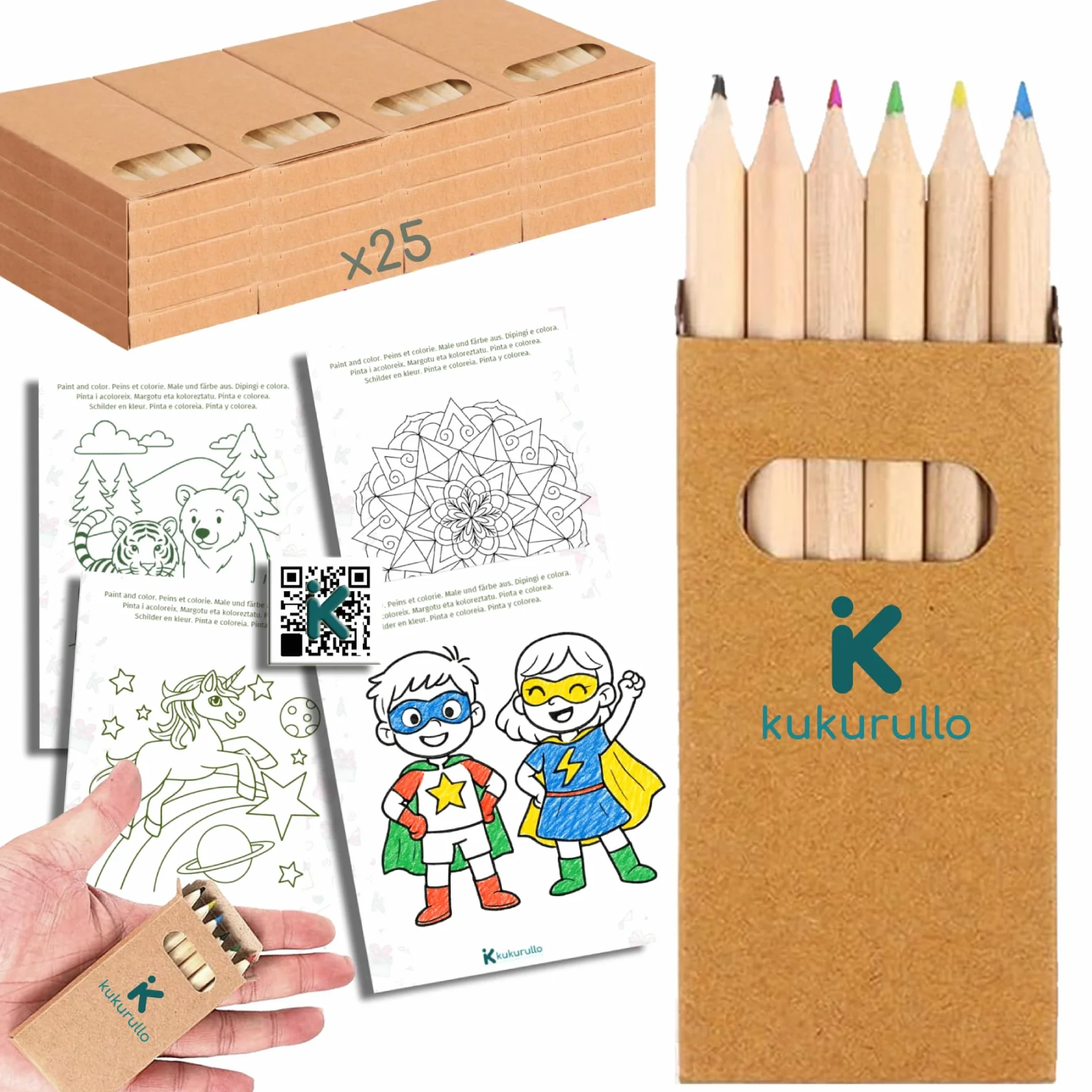 Set da 25 astucci con 6 matite colorate per bambini – idea regalo compleanno