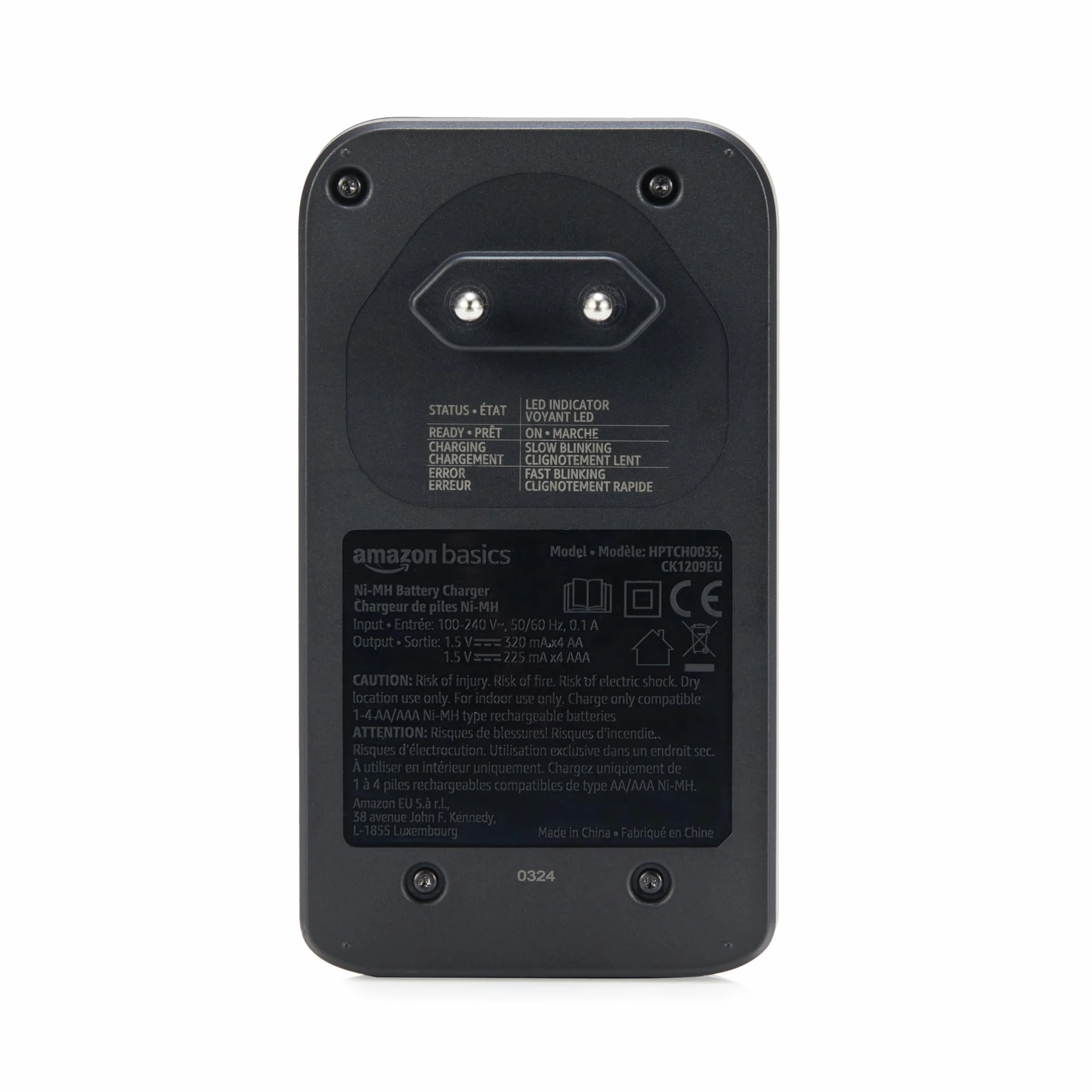 Amazon Basics Caricabatterie Ni-MH AA AAA 4 alloggiamenti Nero EU