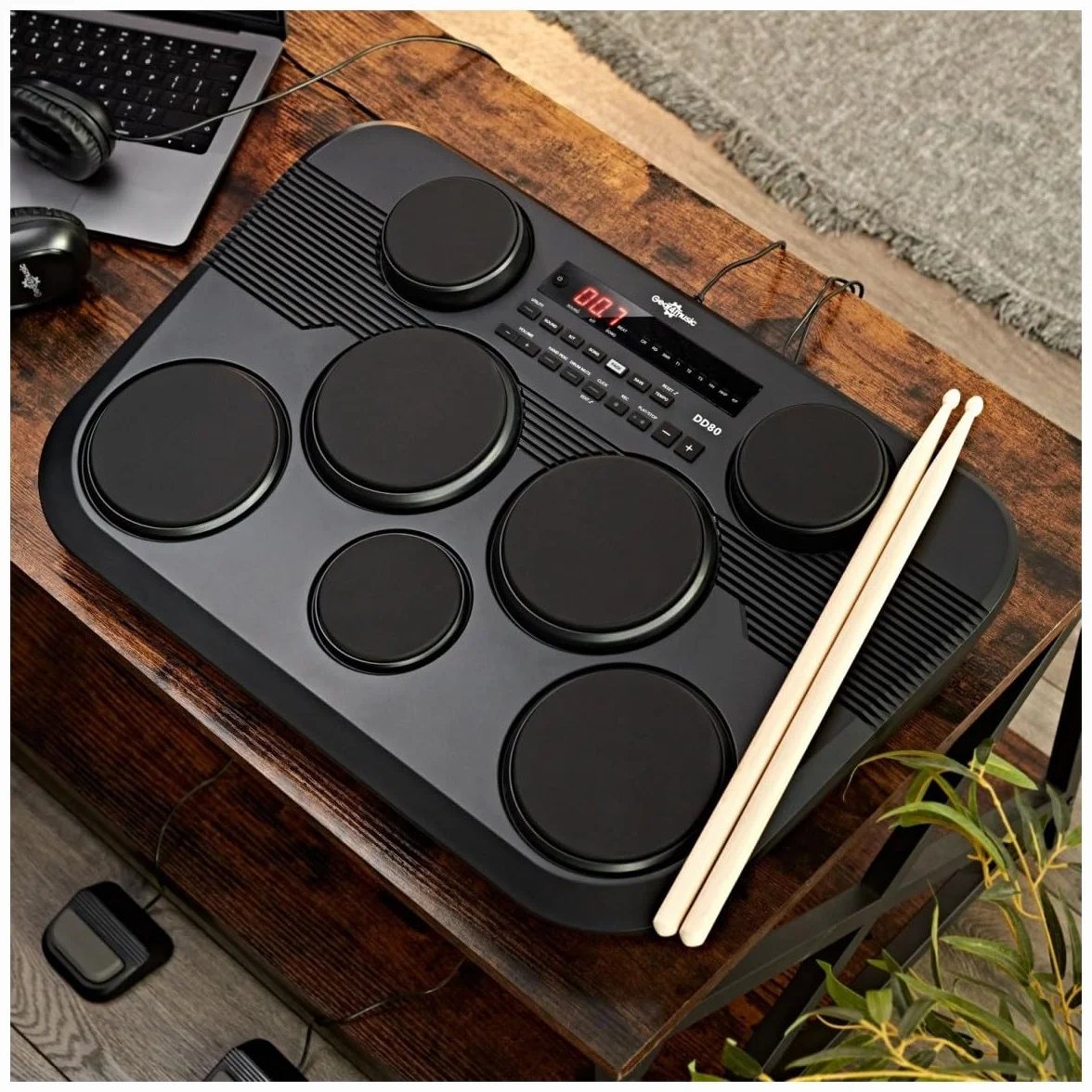 DD80 Batteria Elettronica 7 Pads 2 Pedali Bacchette per Adulti e Bambini