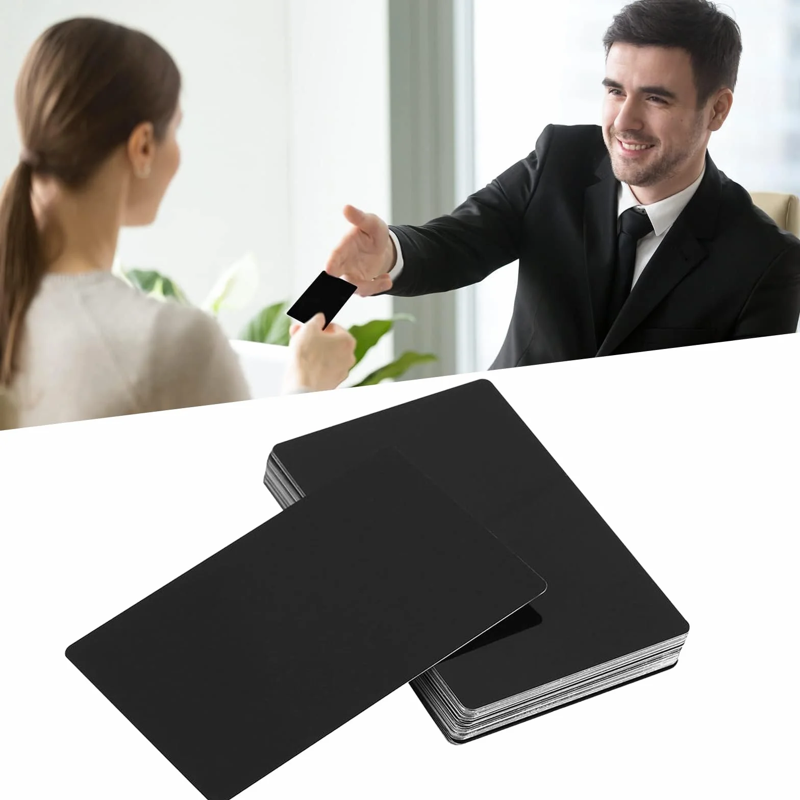 Biglietti da Visita in Metallo 50 Pezzi, Vuoto in Lega di Alluminio 0,22 mm 8,6x5,4 cm per Incisione Laser Nero