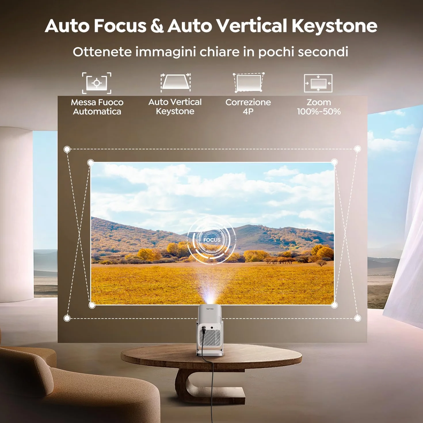Proiettore 4K Portatile 700ANSI Bluetooth Keystone Auto Home Theater