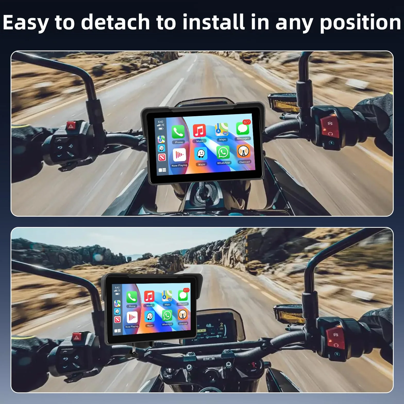 Schermo Carplay Moto Senza Fili 7 Pollici Impermeabile Touchscreen Doppio Bluetooth Navigazione GPS Android Auto +64G Card
