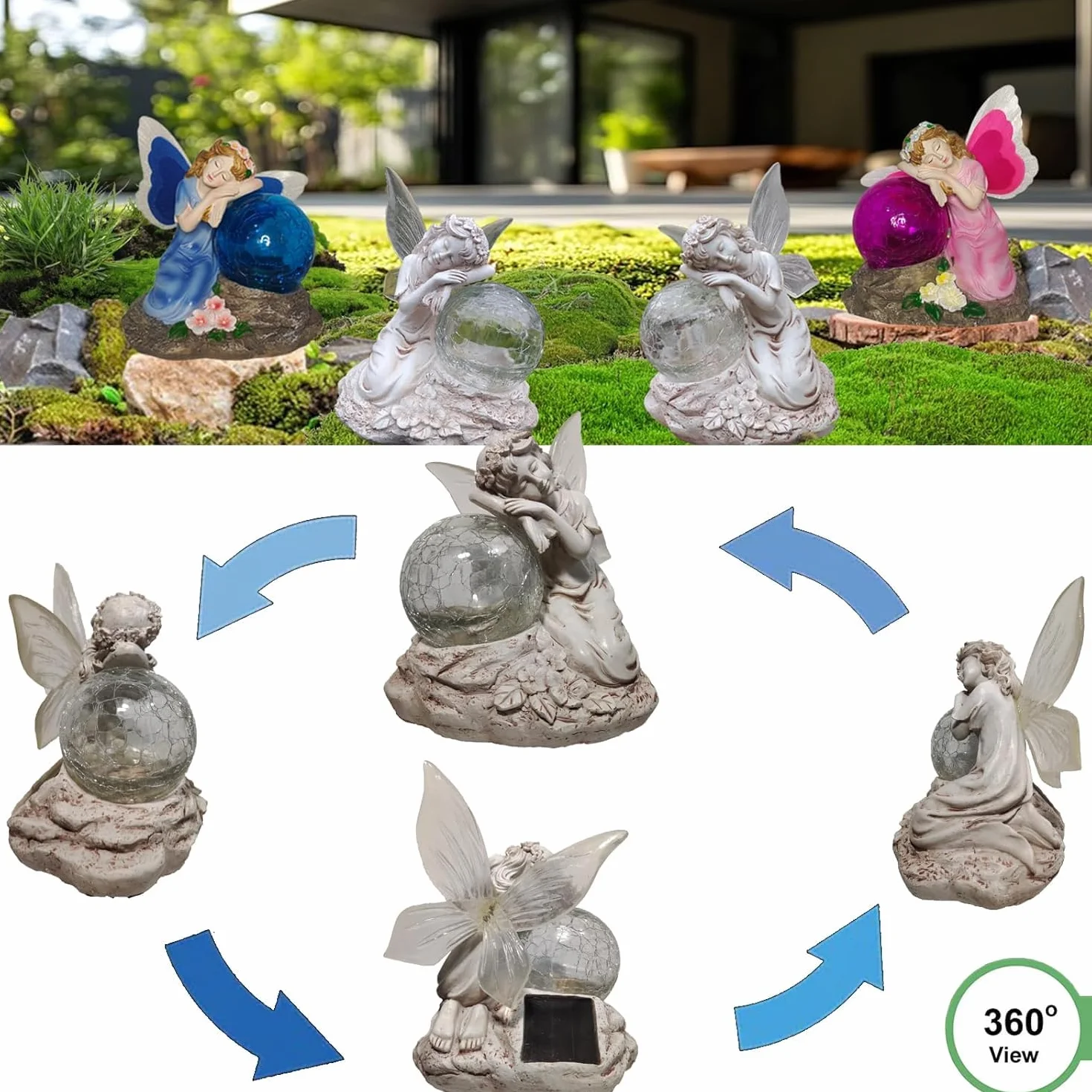 Kizozo Figure solari da giardino con elfo, decorazione da giardino per esterni, lampade solari per esterni, da giardino, a sfera RGB, luci solari per esterni, balconi, regali per donne, uomini, mamma