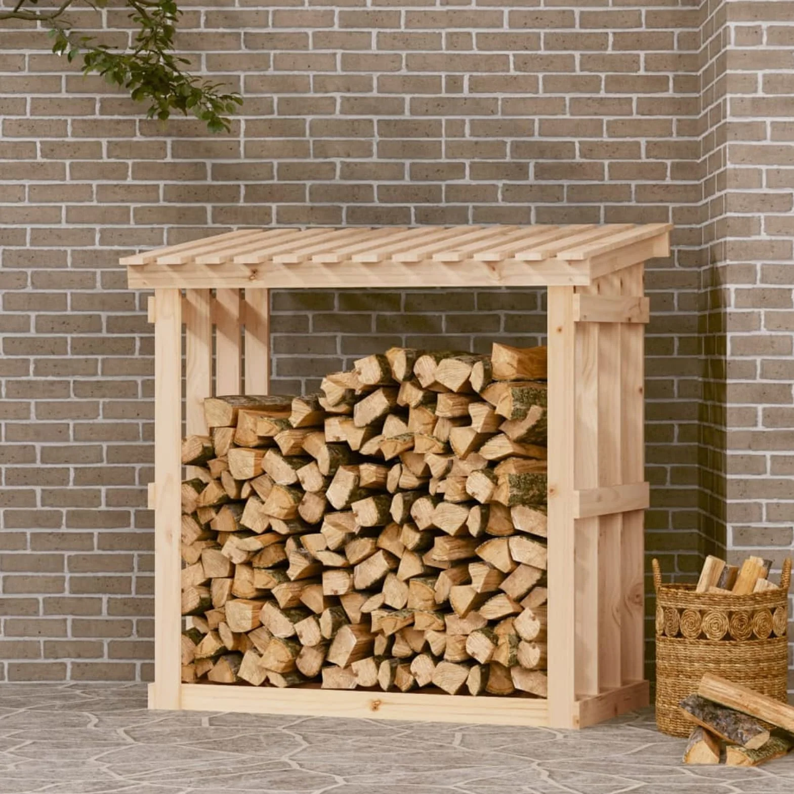 ARKEM Portalegna 108x64,5x109 cm in Legno Massello di Pino,Portalegna da Esterno per Legna da Ardere Robusto Impilatore di Legno Scaffale Porta legnaia da ardere