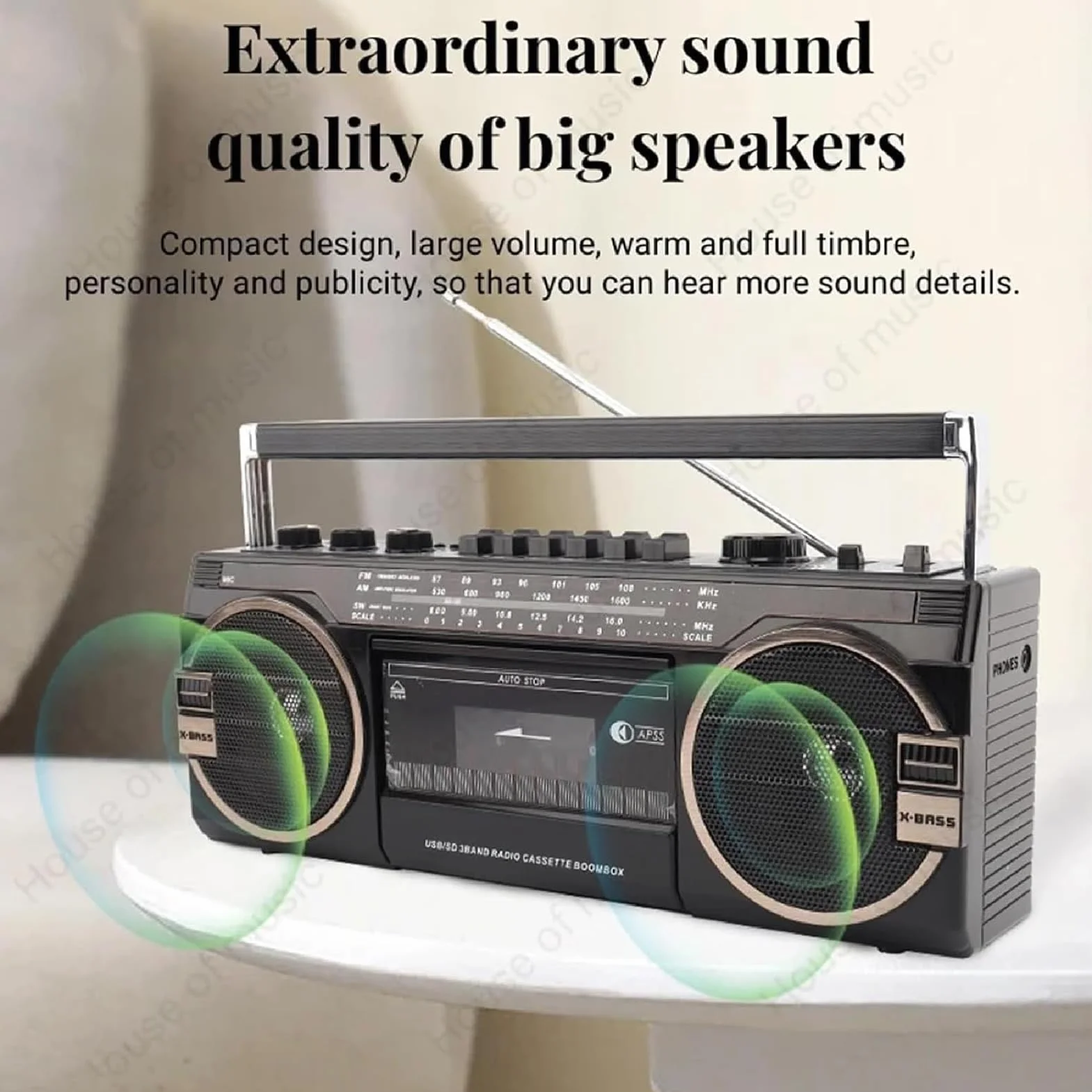 Lettore CD classico retrò registratore portatile Bluetooth cassette radio AM/FM manopole volume