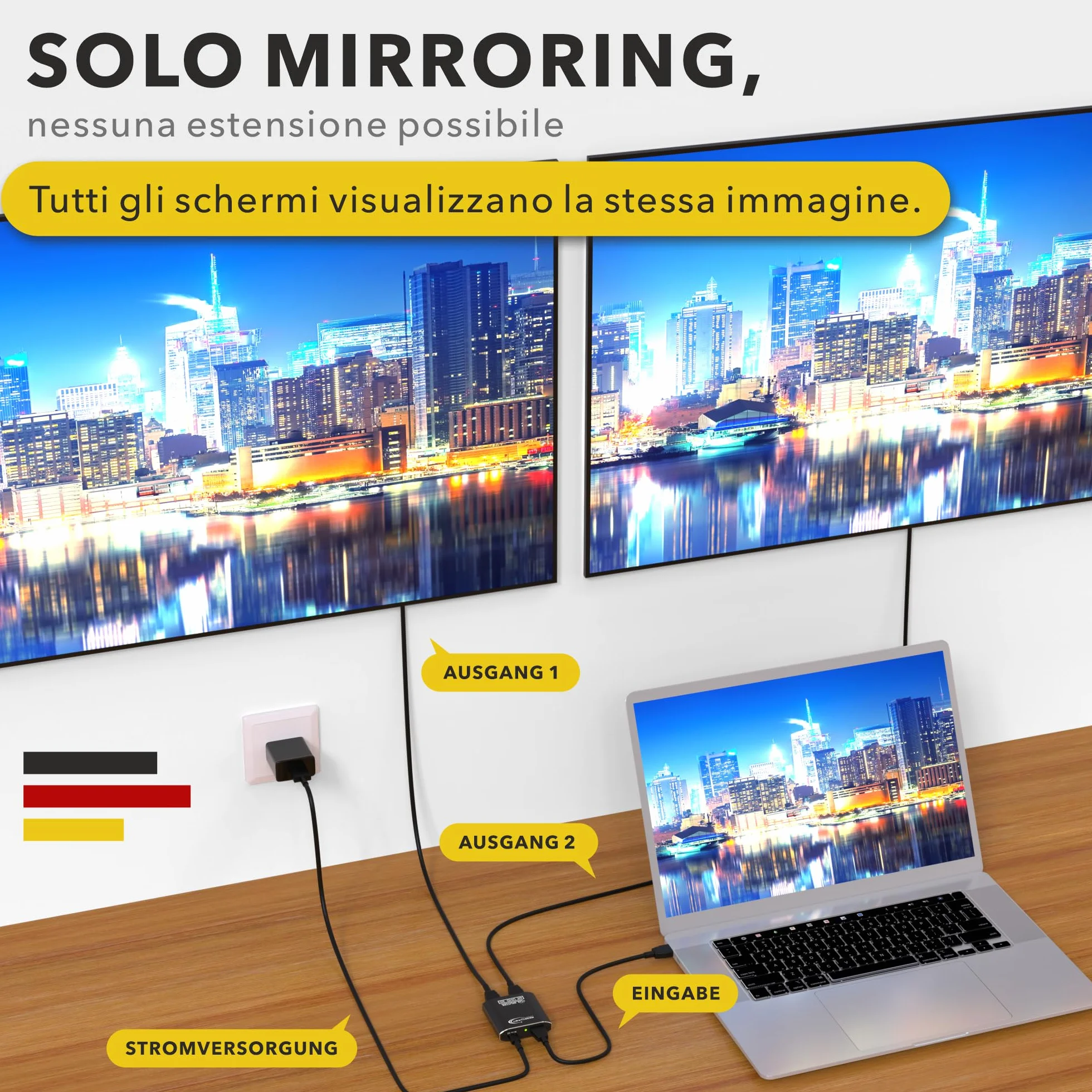 RedStar24 HDMI Splitter 1 In 2 Out 4K@60Hz, Ripartitore HDMI Supporta HDCP 4K 3D UHD 1080P