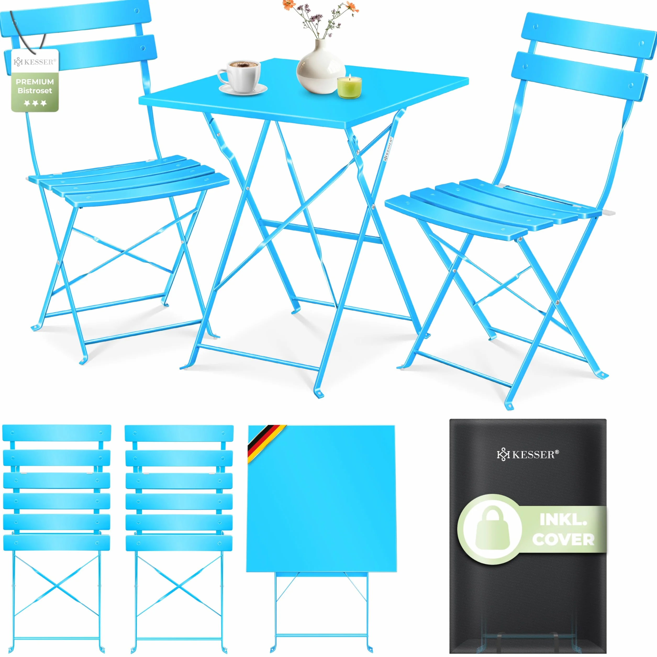 KESSER® Set di mobili da bistrot 3 pezzi con tavolo da bistrot e 2 sedie pieghevoli | Set di mobili da giardino per esterni, gruppo di sedute | Tavolo da giardino resistente ai raggi UV e agli agenti