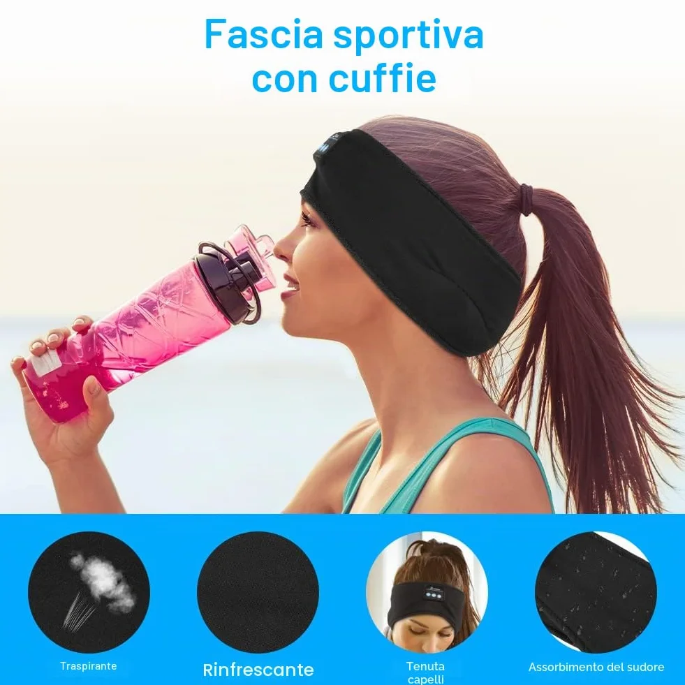 Flintronic Cuffie Bluetooth V5.0 per Dormire, Sport, Viaggi, Fascia Sportiva, Nero