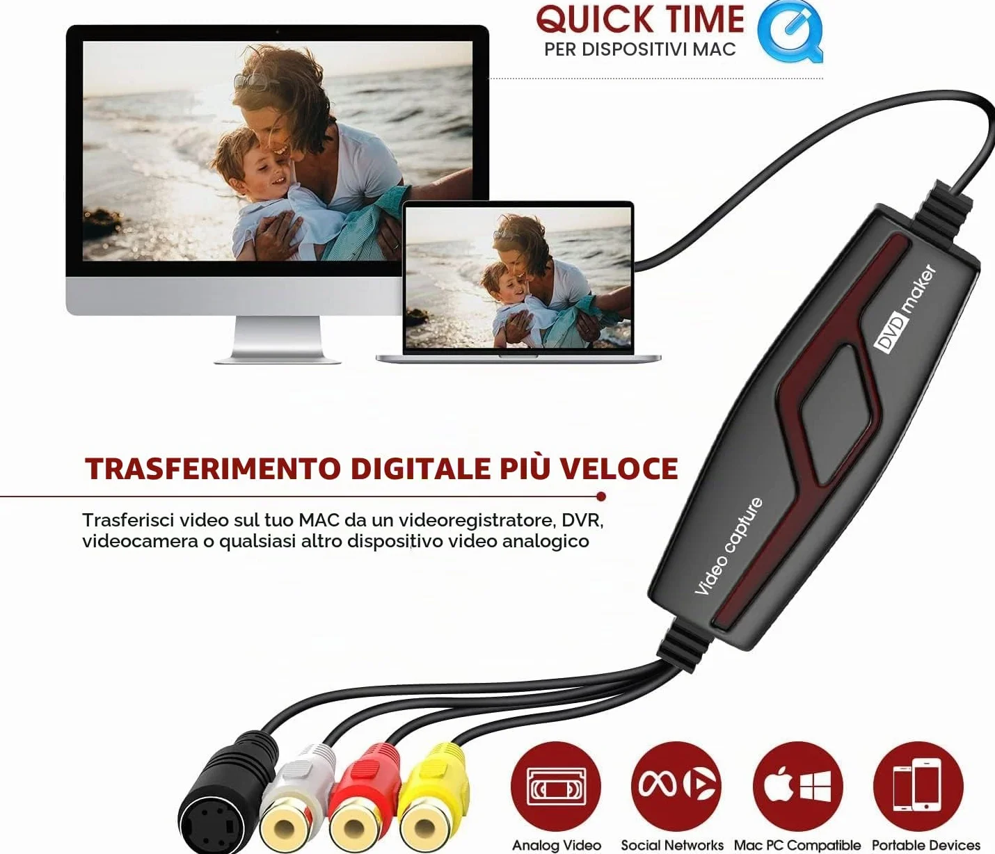 DIGITNOW! Scheda di Acquisizione Video USB, Convertitore Analogico Hi8 VHS DVD per Windows 10/Mac