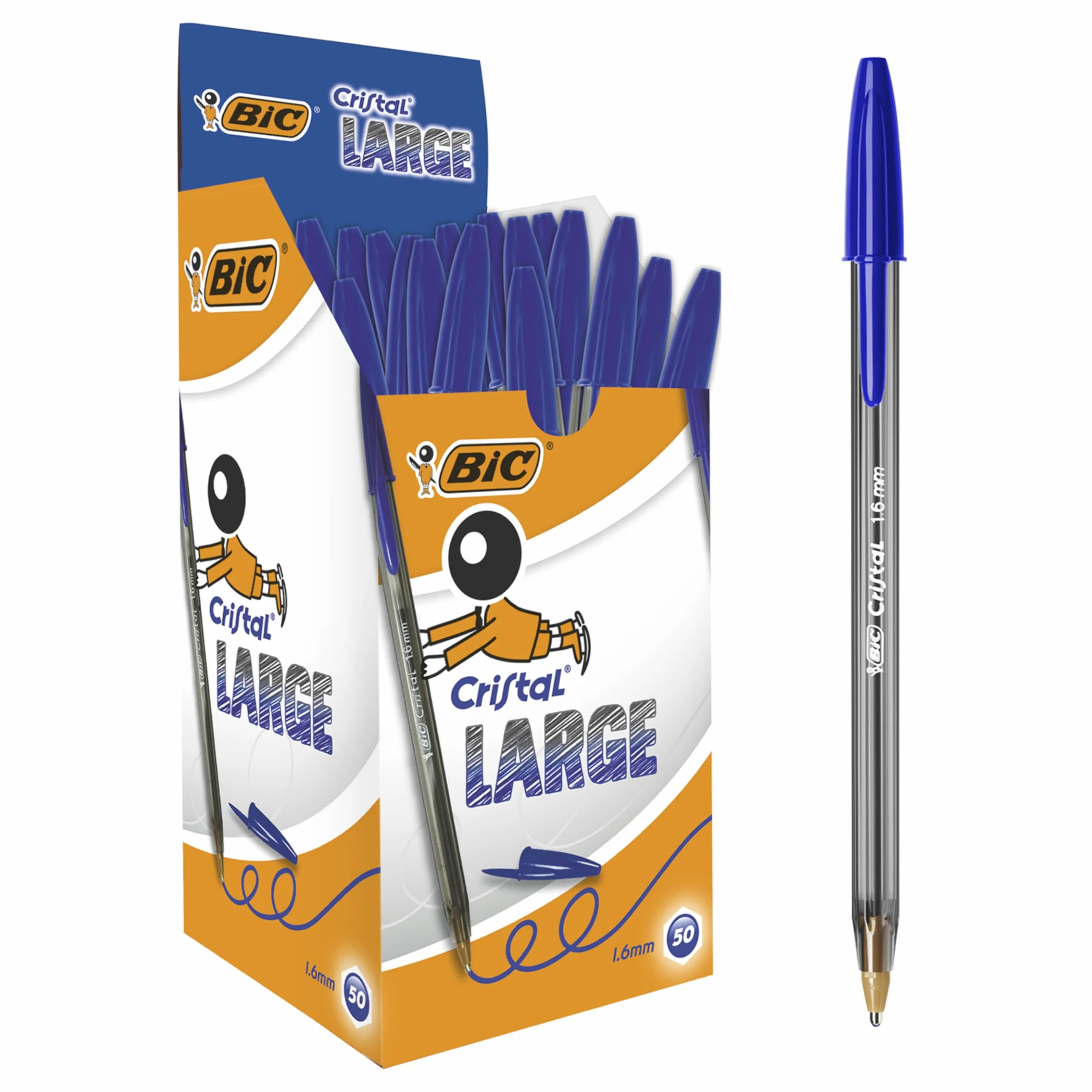 BIC Cristal Large Penne a Sfera Blu Punta Media 1.6 mm Confezione 50