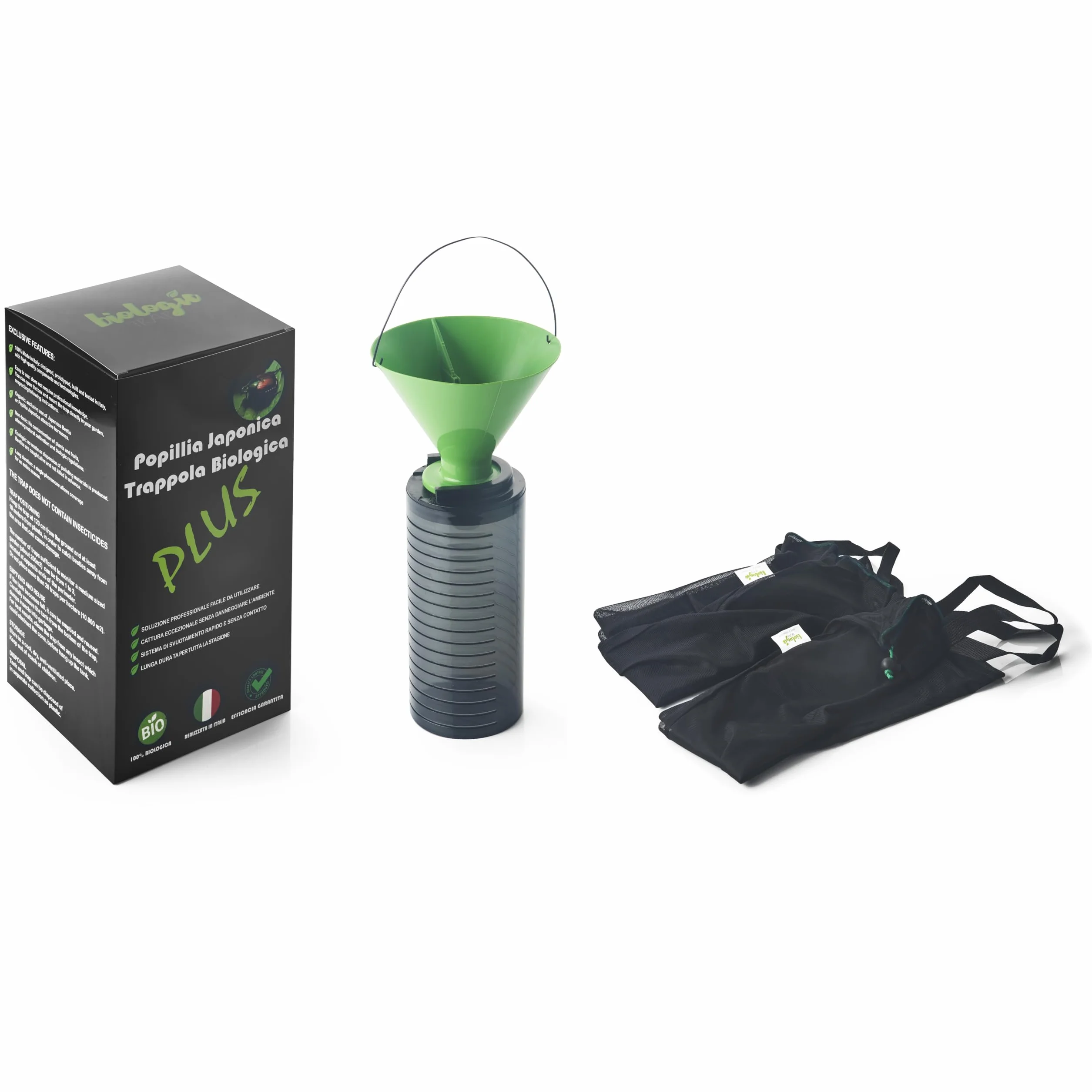BIOLOGIC TRAP | 1 Trappola Popillia Japonica PLUS, 1 Ricarica di Super Bio Feromone, 1 Serbatoio, 2 Sacche Essicazione