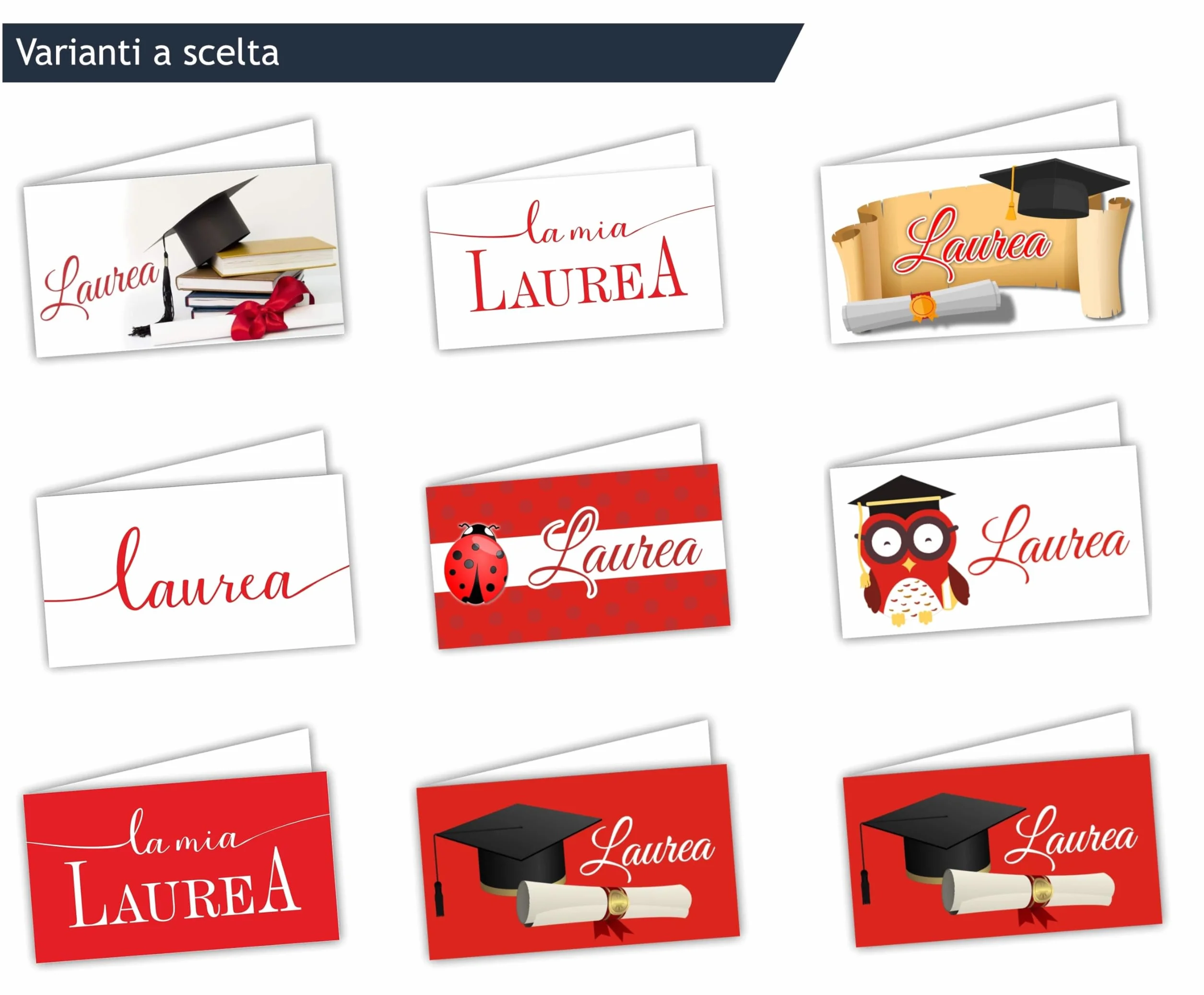 Mr Pubblicità Bigliettini Bomboniera Laurea personalizzati 60 sztuk STAMPA INCLUSA 2 lati rosso2