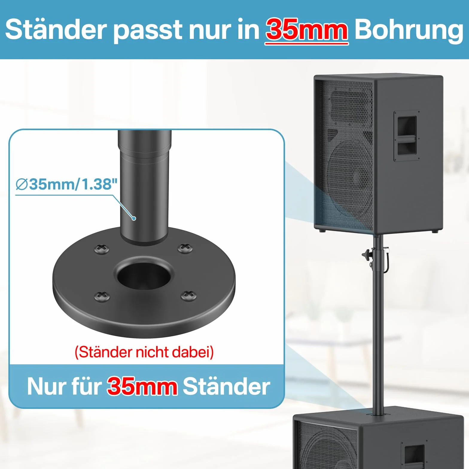 Notiela Supporto per subwoofer ad alta resistenza altezza regolabile 35 mm adattatore estensione altoparlanti 121 libbre 1 confezione