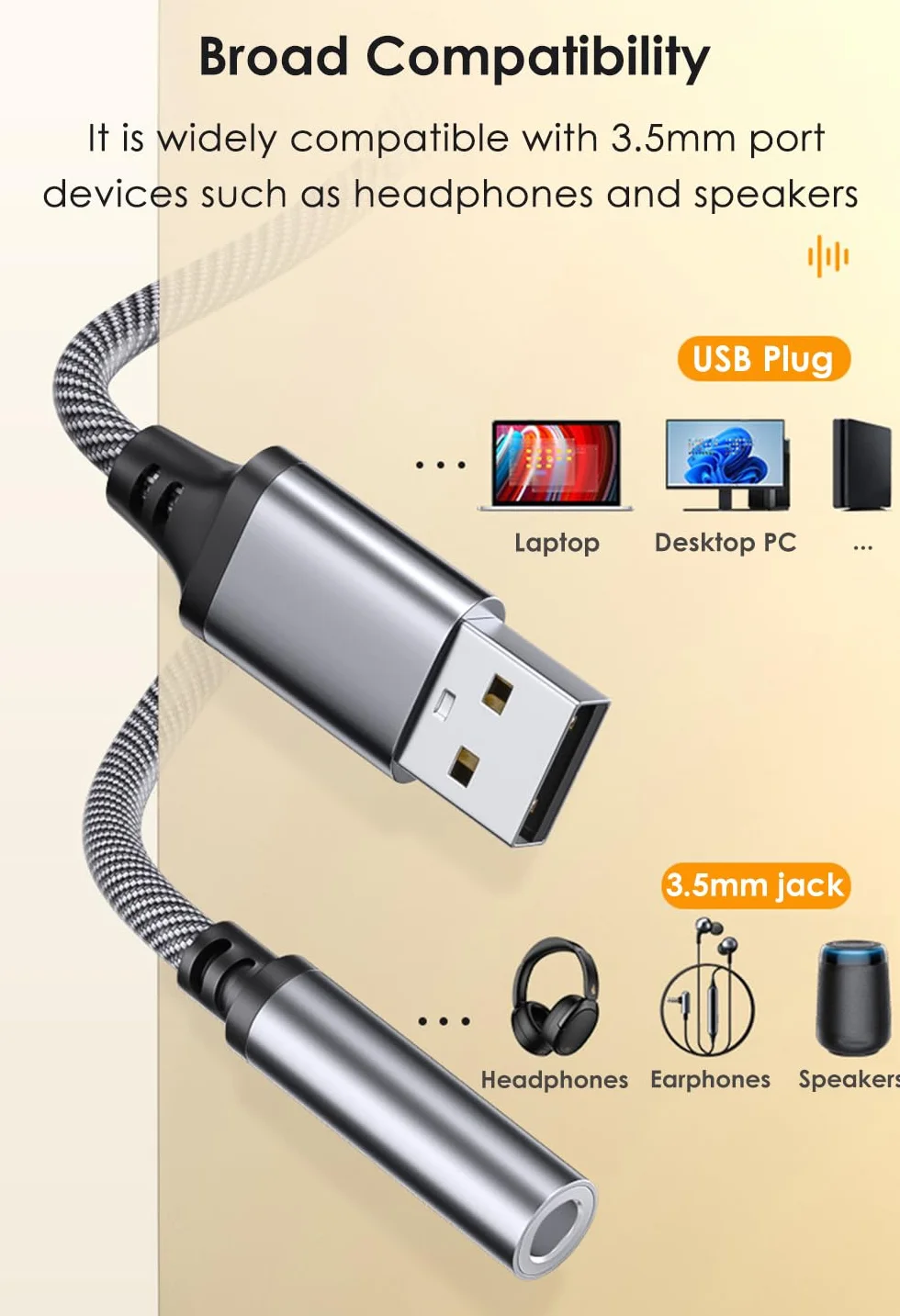 Adattatore Audio USB a Jack 3,5 mm, USB a AUX, Compatibile con Cuffie, Laptop, PC, Altoparlanti (Grigio)